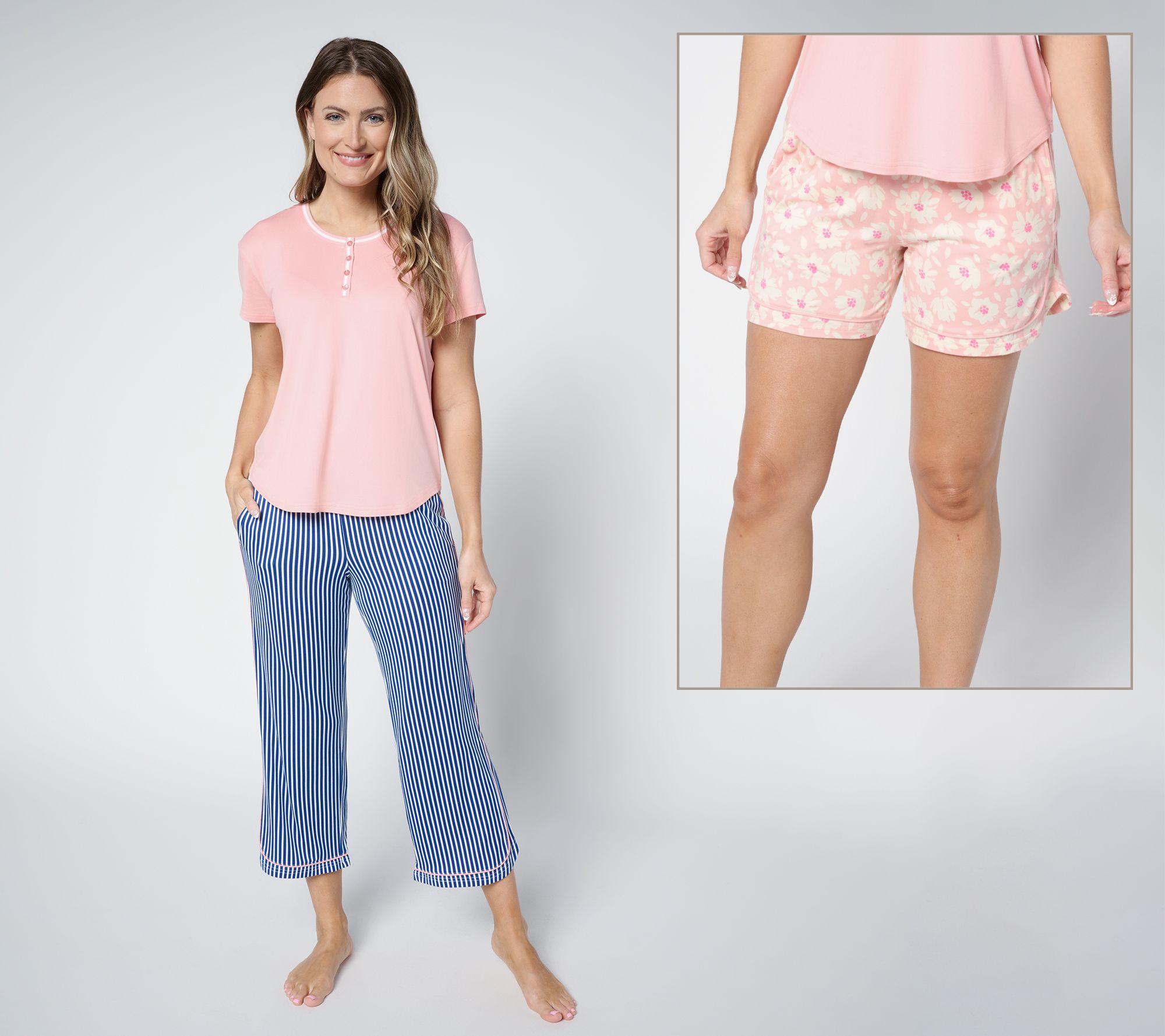 "As Is" MUK LUKS Cloud Knit Tee, Short & Capri Pajama Set