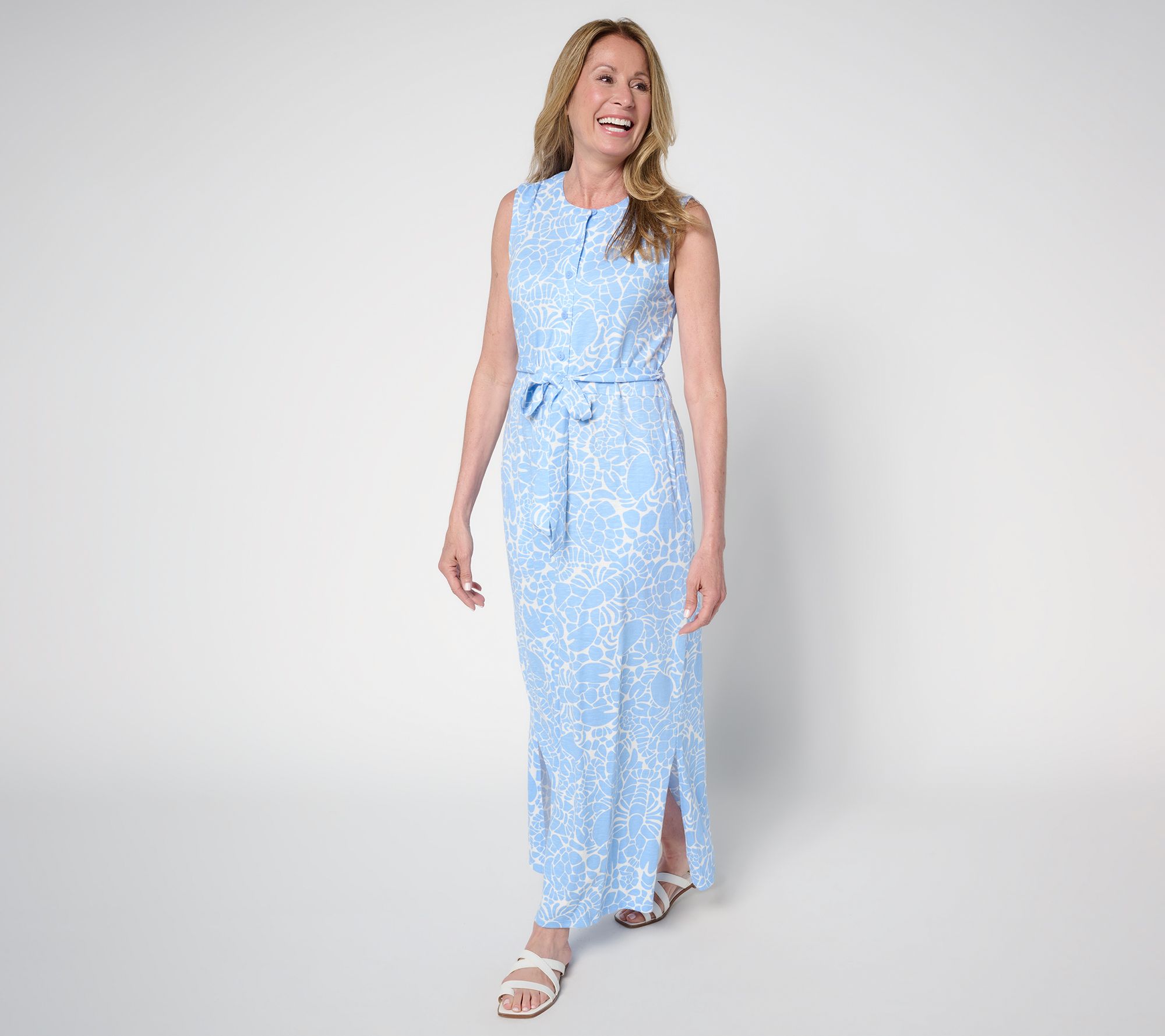 "As Is" Denim & Co. Petite Slub Jersey Button Front Maxi Dress