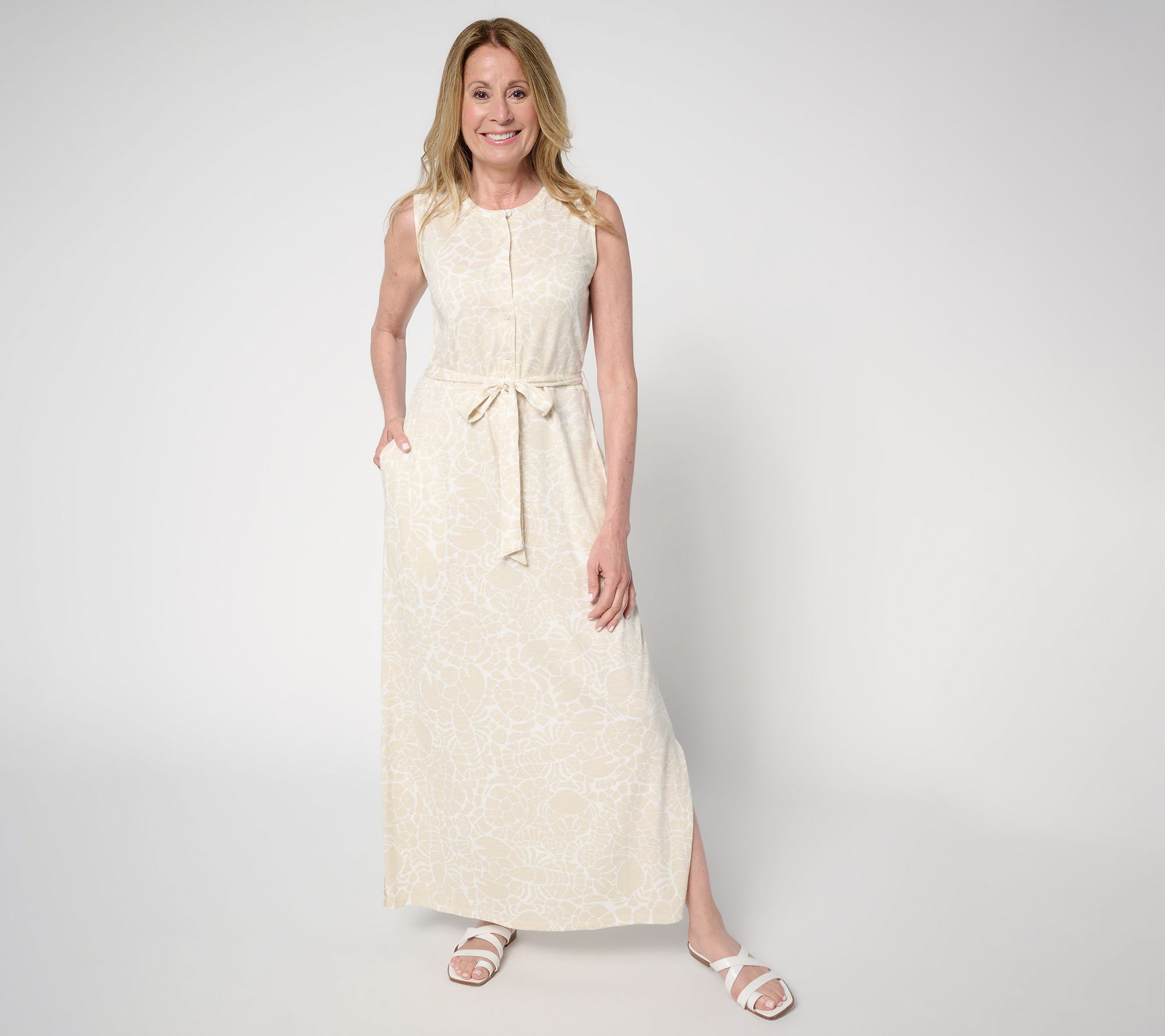 "As Is" Denim & Co. Petite Slub Jersey Button Front Maxi Dress
