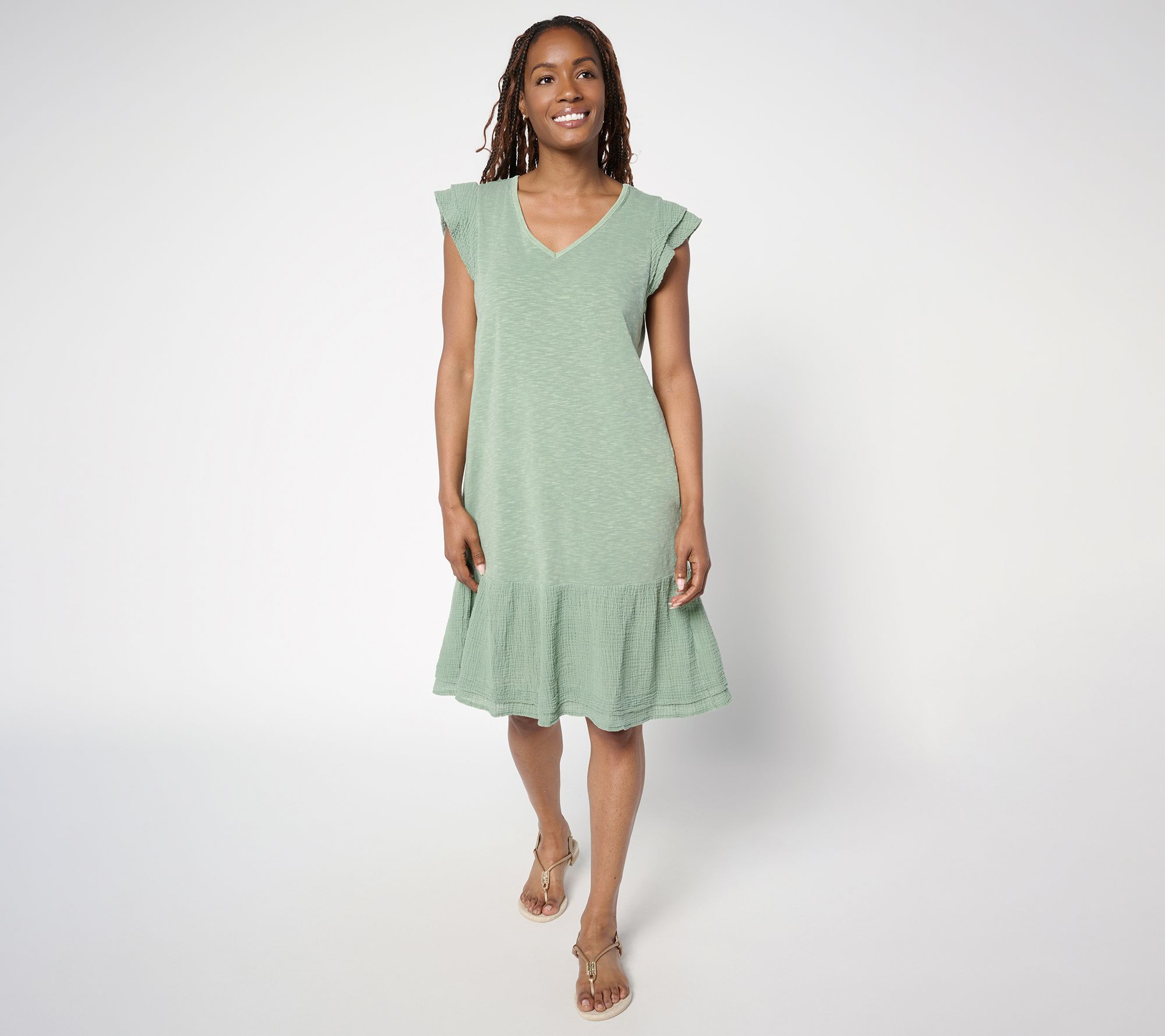 "As Is" AnyBody Tall Slub Jersey and Gauze Mixed Dress