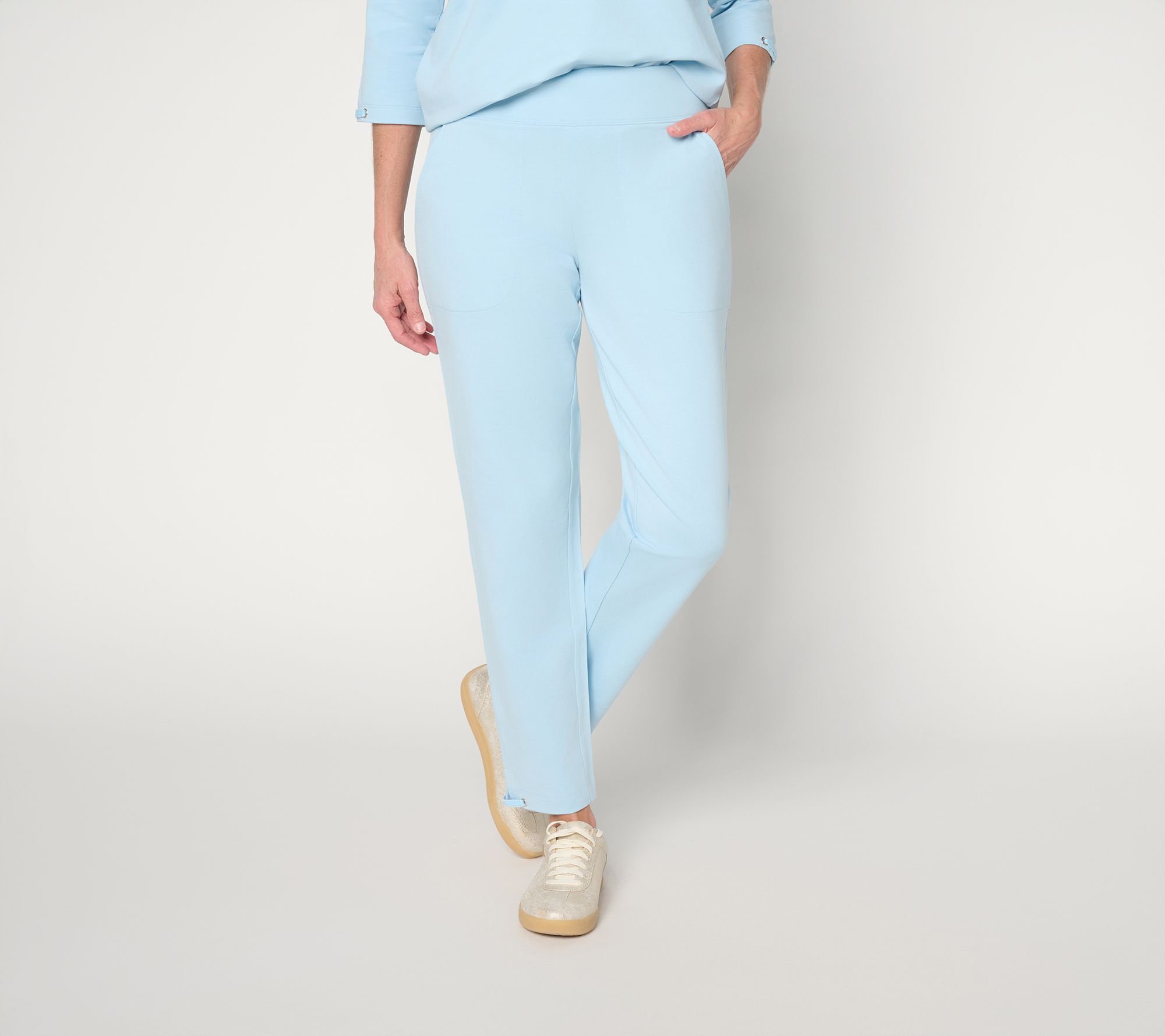 Denim & Co. Active Petite French Terry Straigt Leg Ankle Pants