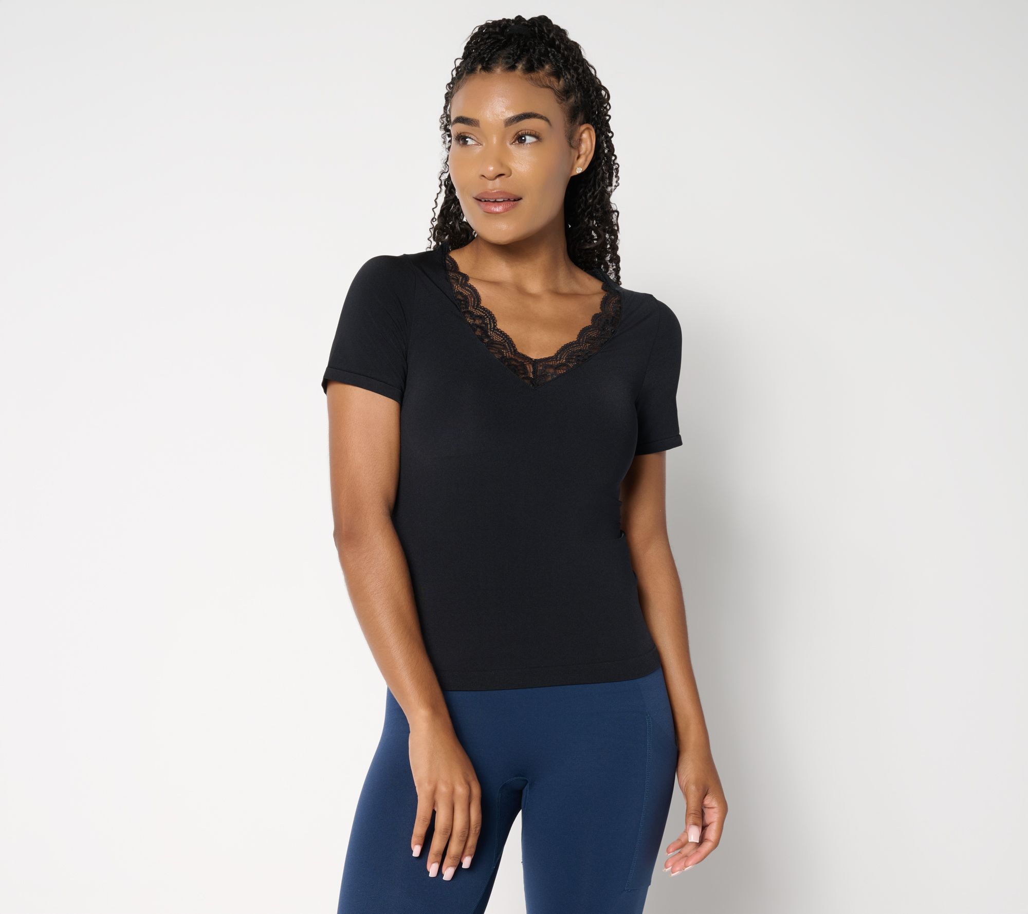 "As Is" Breezies Nat Curves Seamless Lace Layering Tee