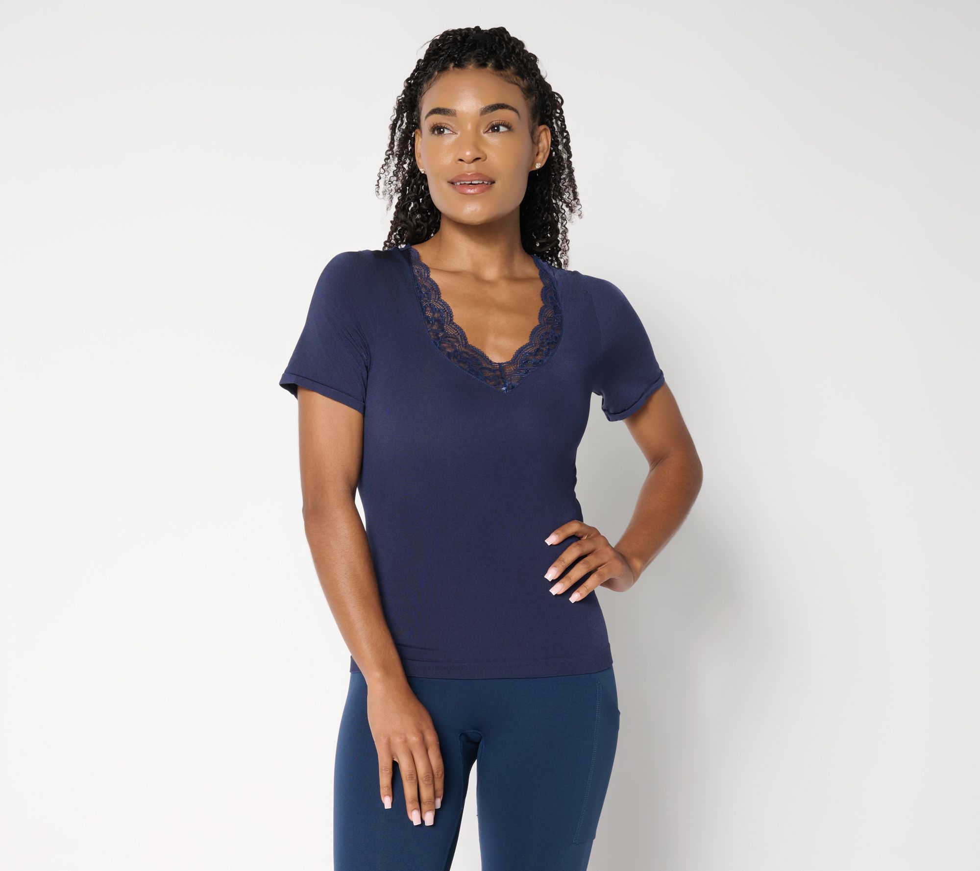 "As Is" Breezies Nat Curves Seamless Lace Layering Tee