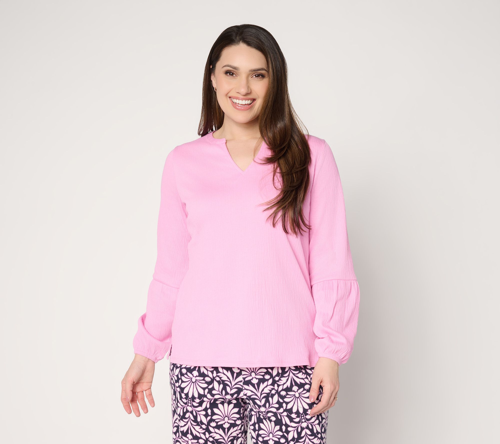 Belle by Kim Gravel Packabelle Blouson Sleeve Split Neck Top