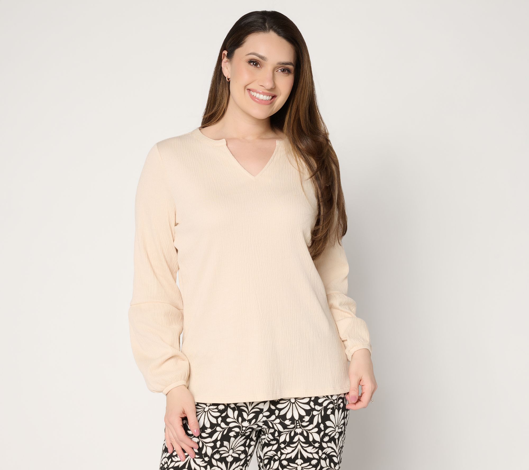 Belle by Kim Gravel Packabelle Blouson Sleeve Split Neck Top