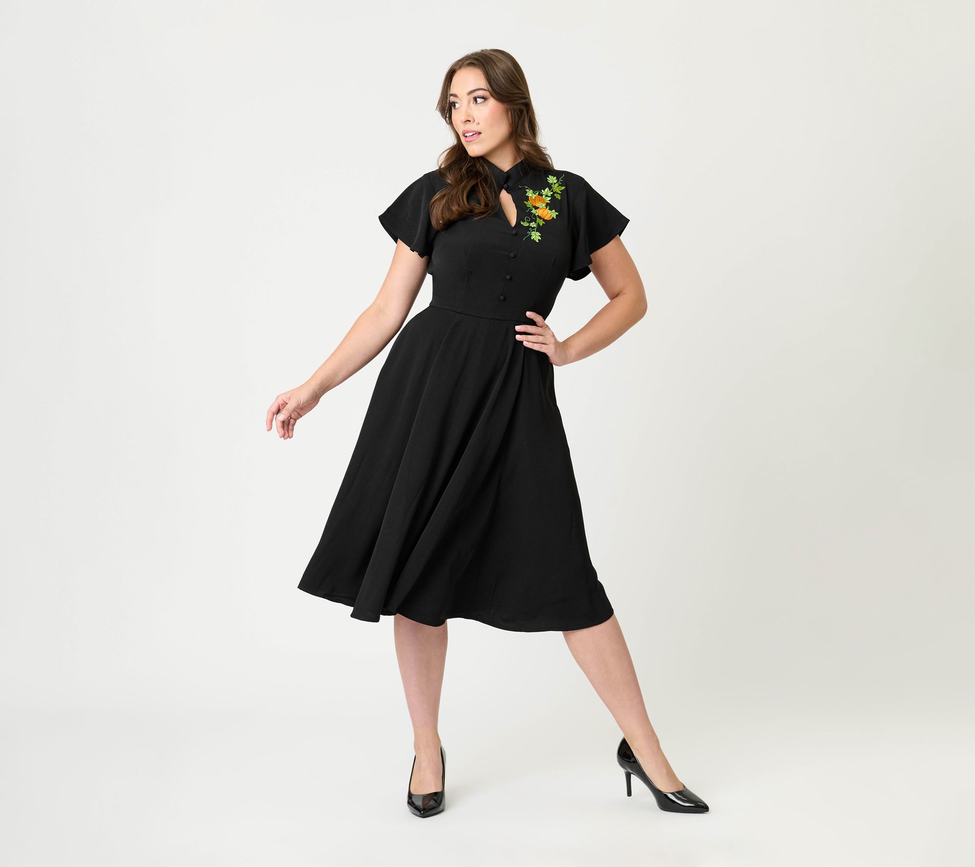 Unique Vintage Black & Pumpkin Baltimore SwingDress