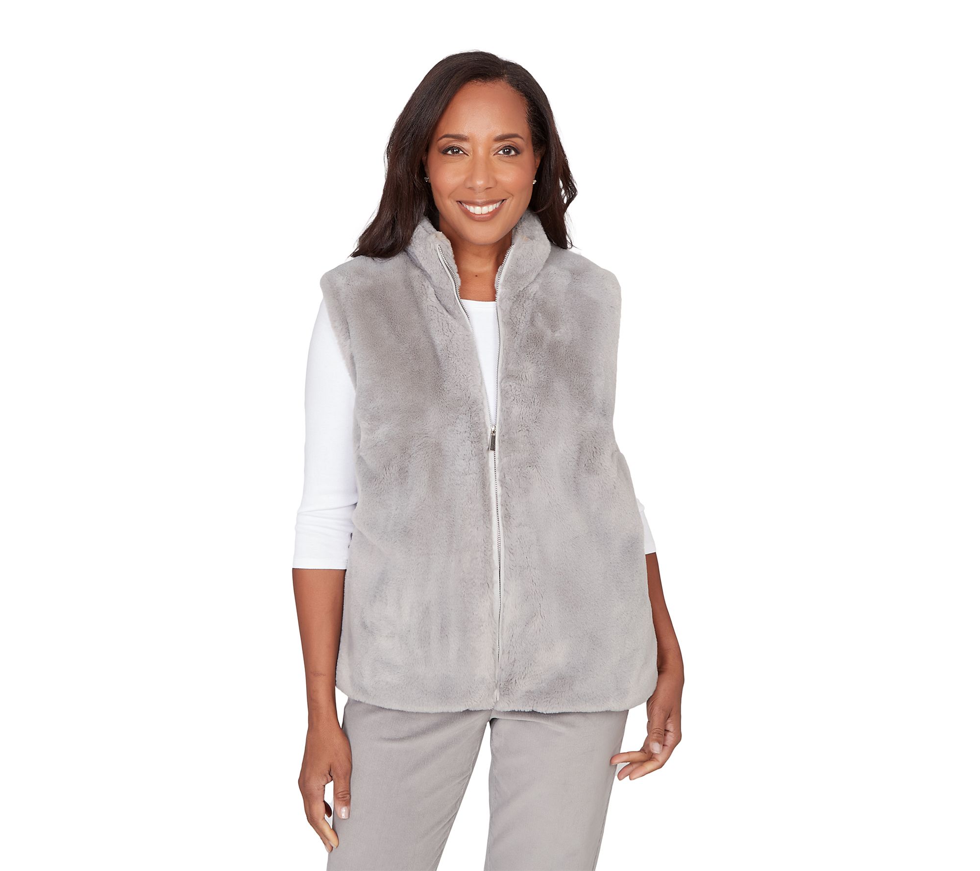 Alfred Dunner Plush Faux Fur Zip Front Vest