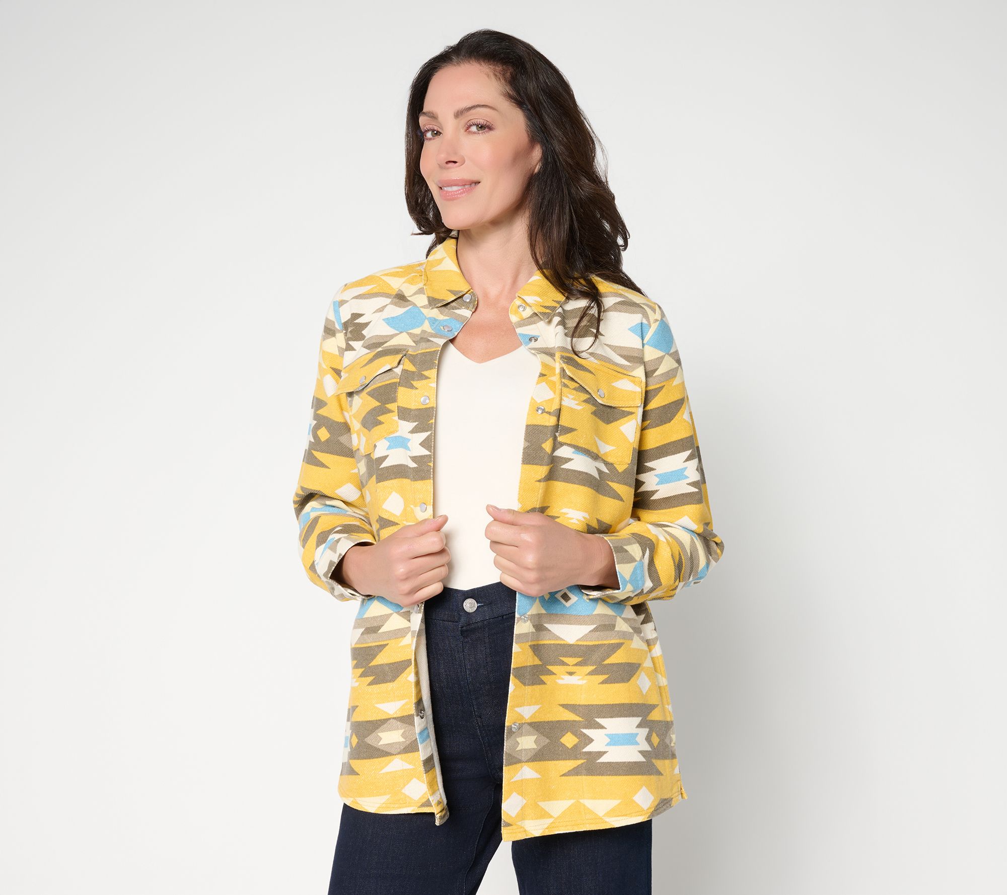 "As Is" Denim & Co. Canyon Retreat Petite Jacquard Shacket