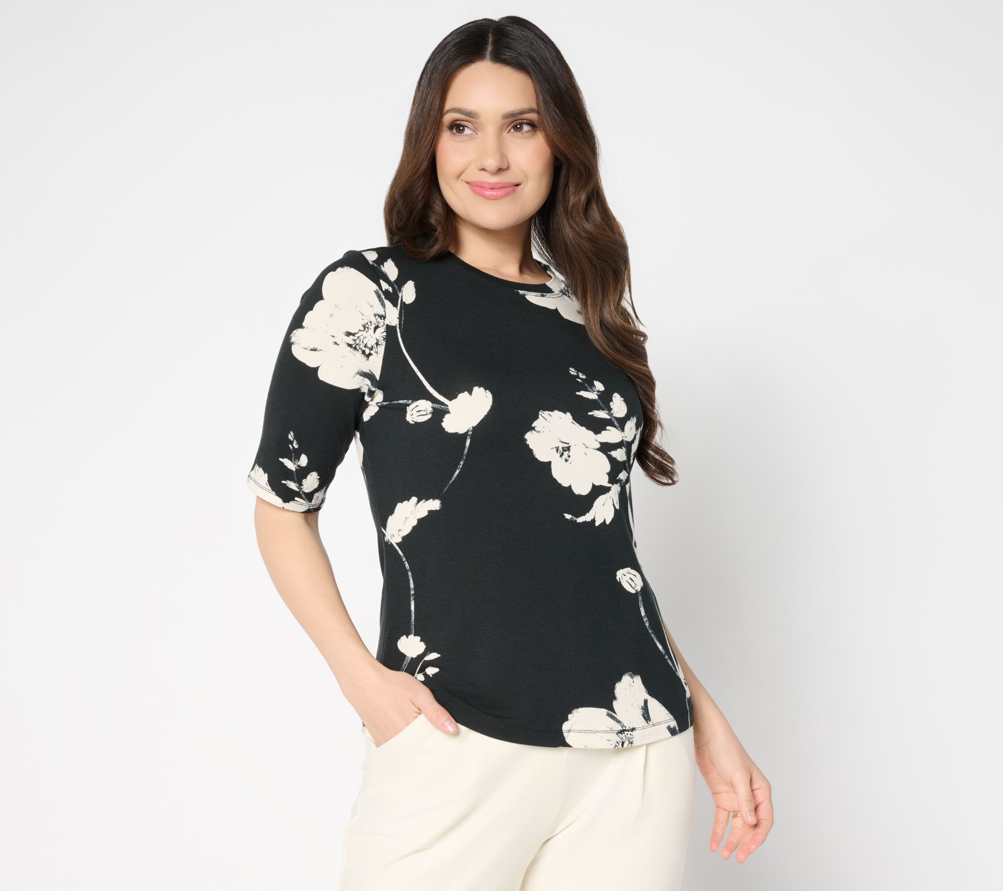 "As Is" nicole by Nicole Miller Luxe Modal Elbow Sleeve Top