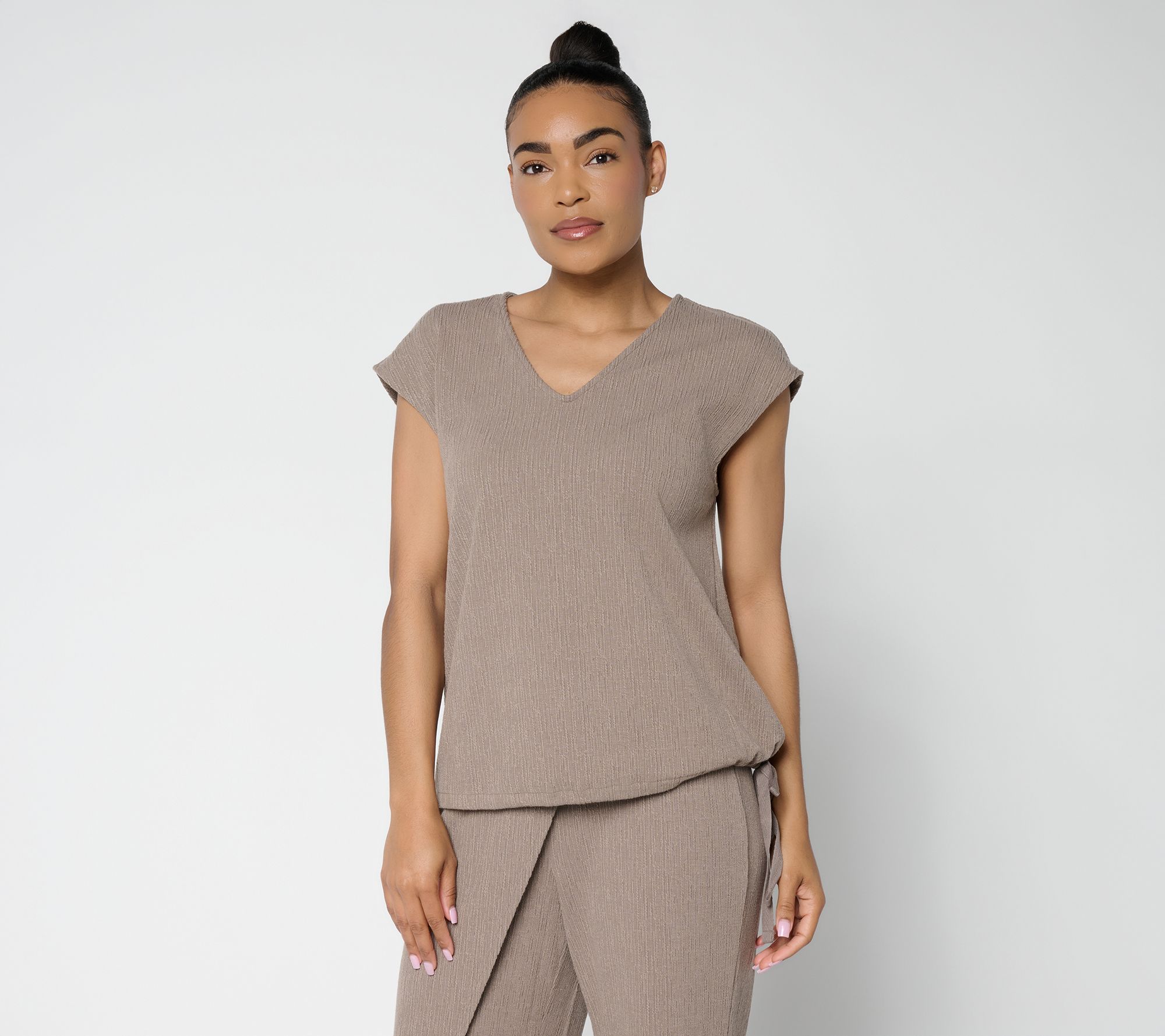 Peace Love World V-Neck Dolman With Drawstring Waistband