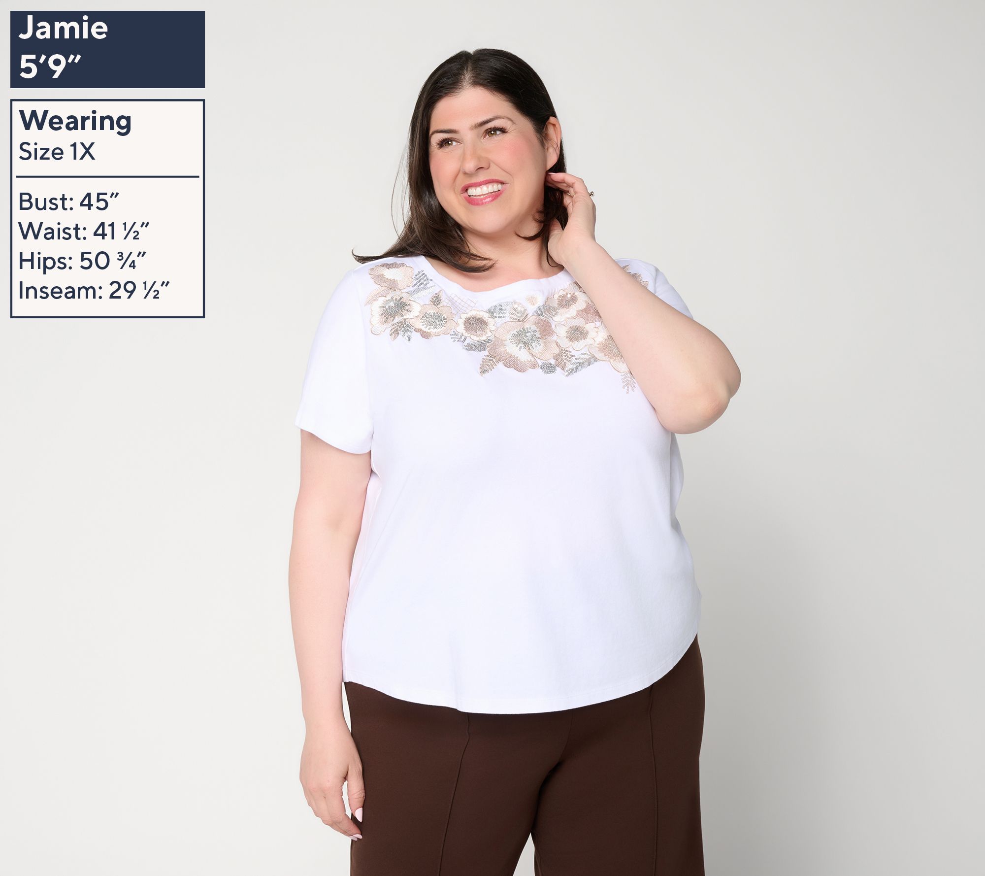 Susan Graver Weekend Cotton Modal Jersey Embroidered Crew Neck Top