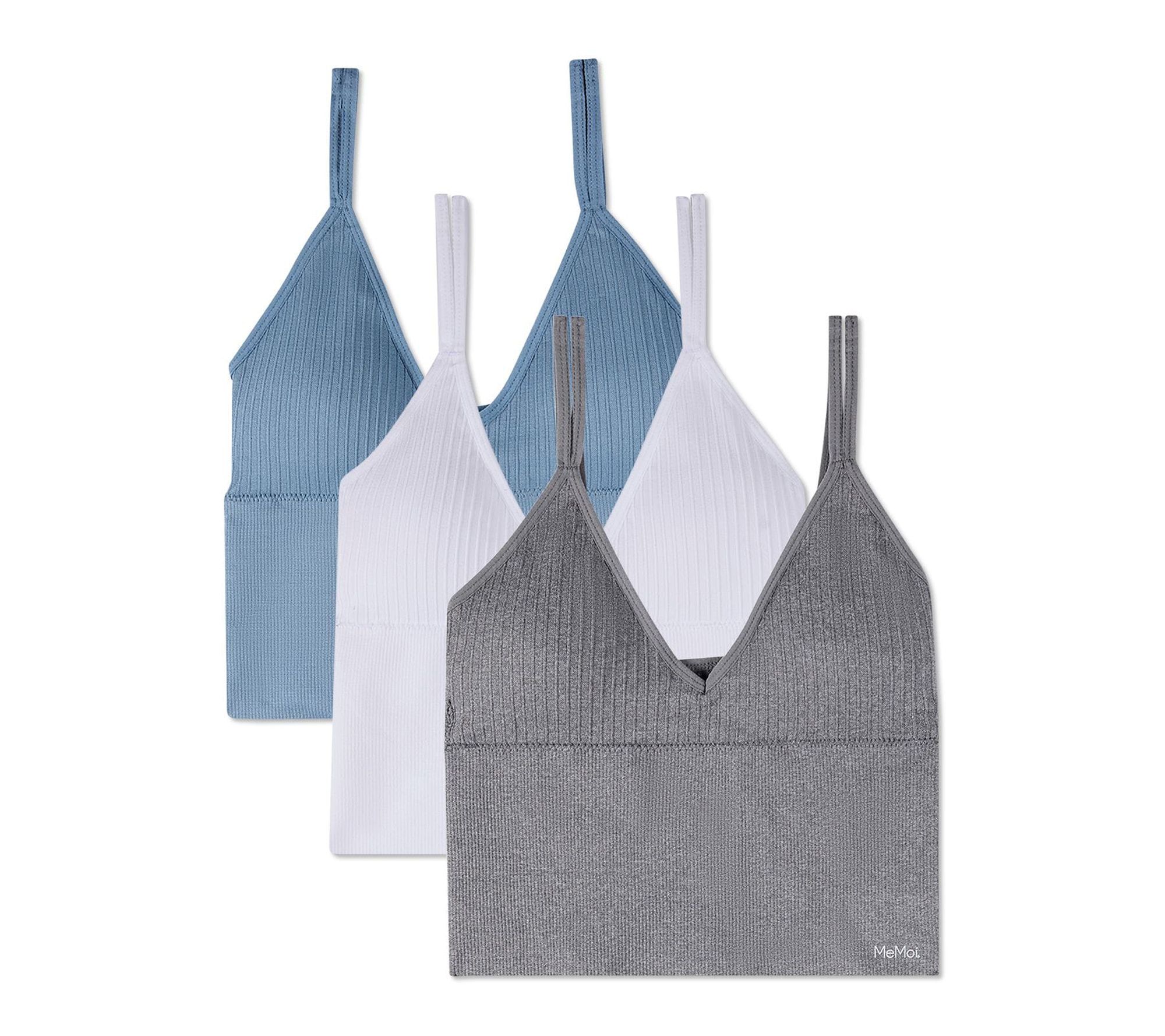Memoi Women's Set of 3 Seamless Long Line Double Strap Bra