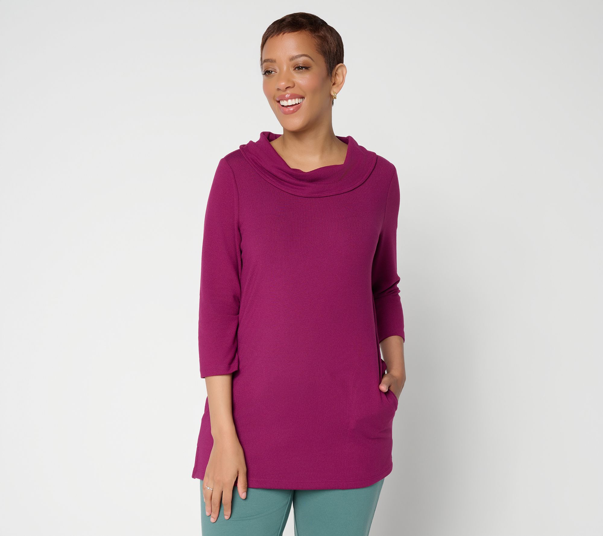 Denim & Co. Regular Heavenly Jersey 3/4 Sleeve Cowl Neck Tunic