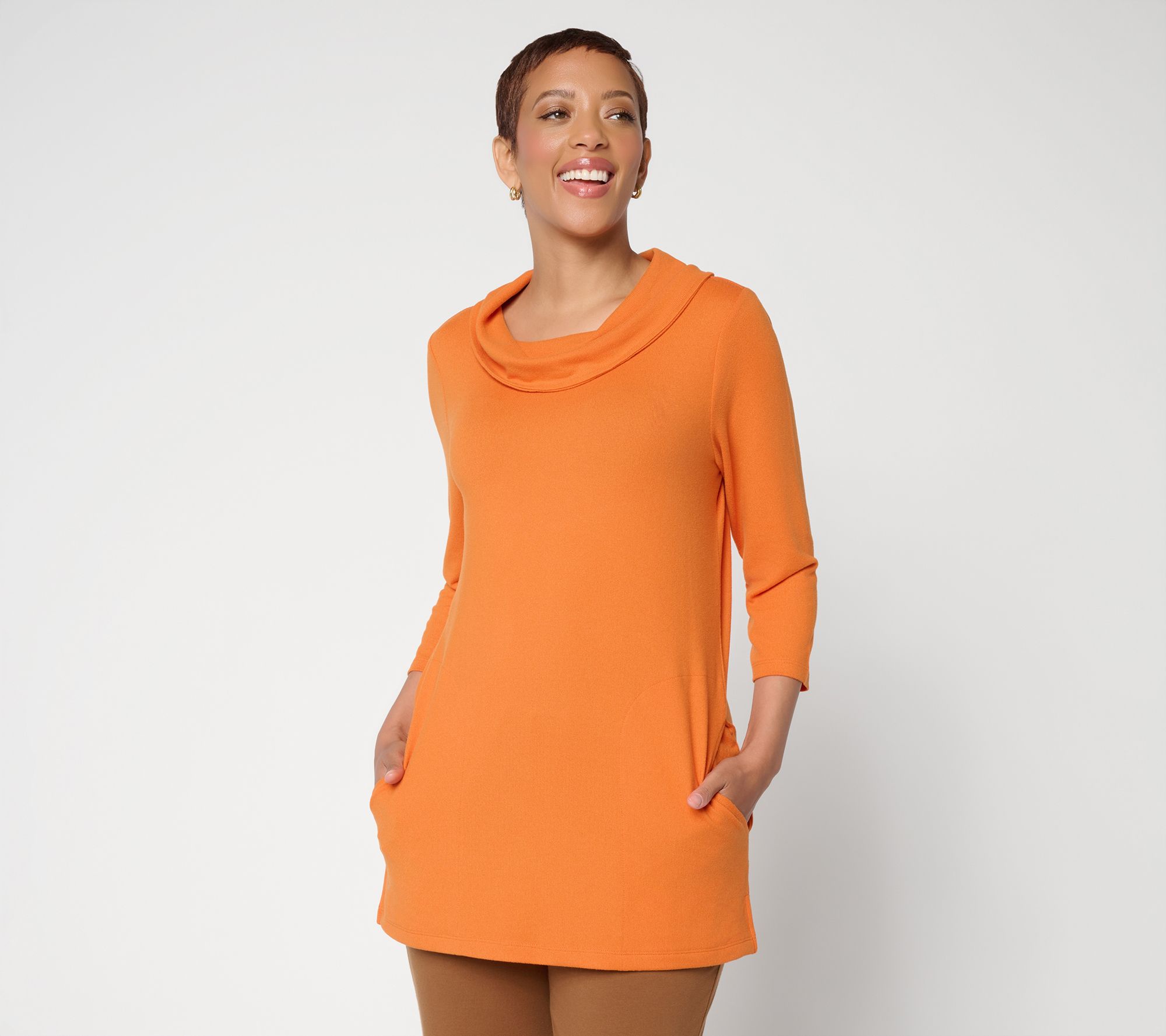 Denim & Co. Regular Heavenly Jersey 3/4 Sleeve Cowl Neck Tunic