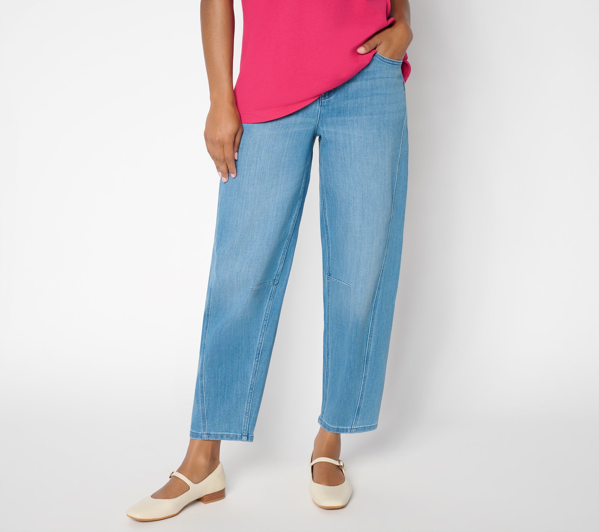 LOGO by Lori Goldstein Tall Indigo 5-Pocket Barrel Ankle Jeans
