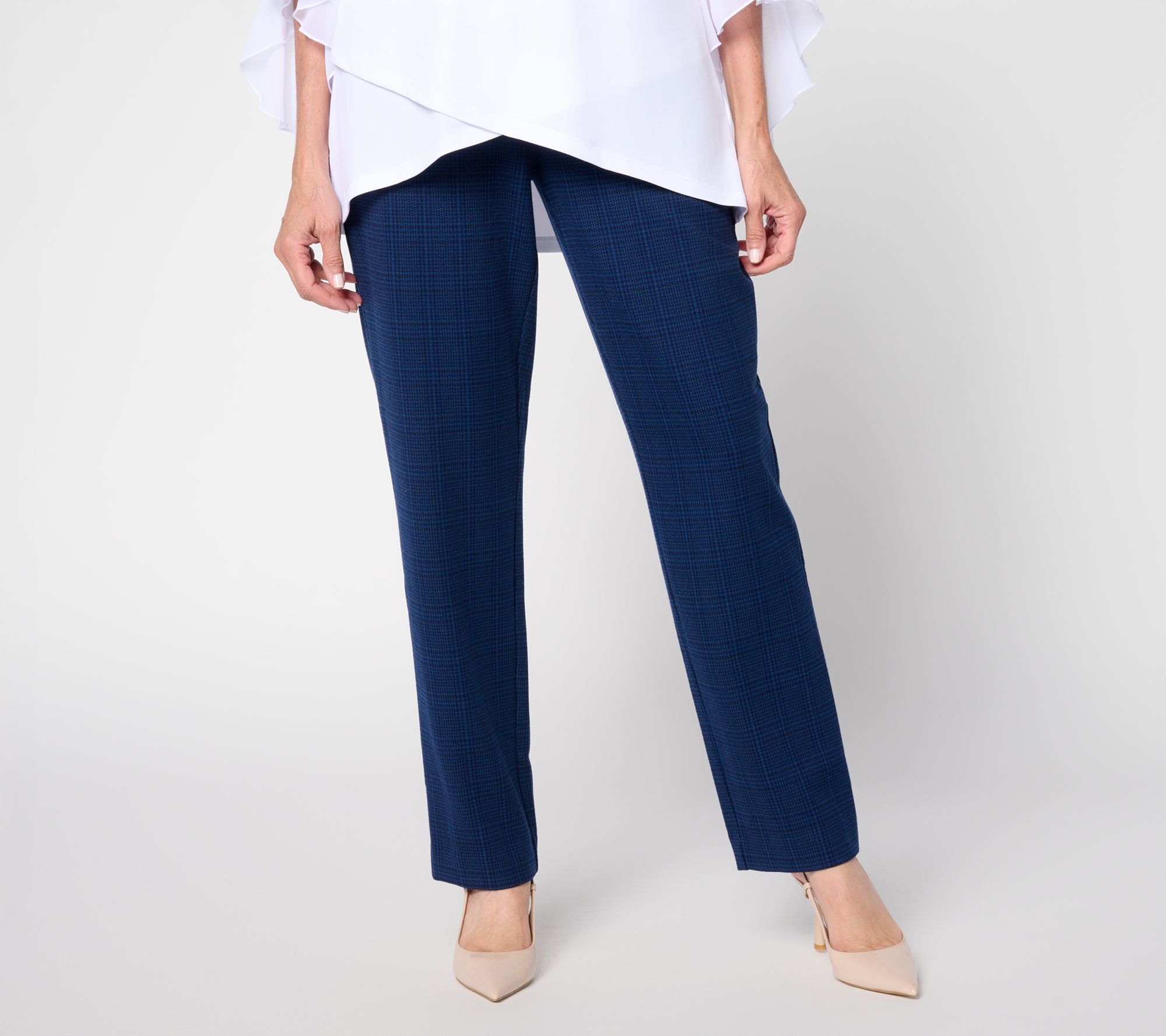 "As Is" Susan Graver Regular Plaid Jacquard Knit Straight Leg Pants