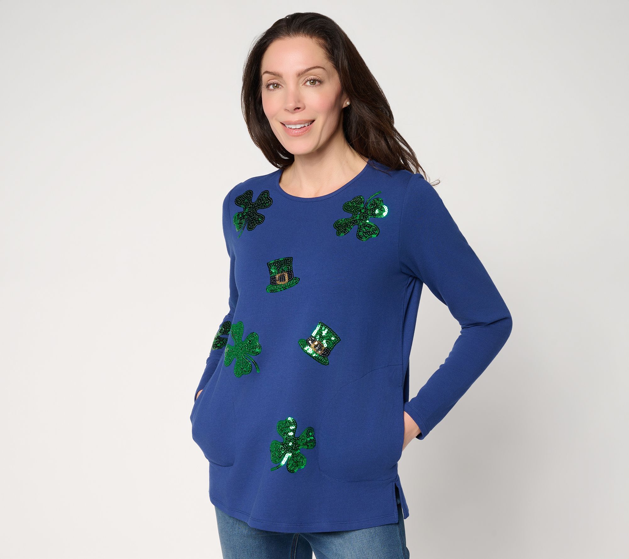 "As Is" Quacker Factory Feelin' Lucky French Terry Long Sleeve Top