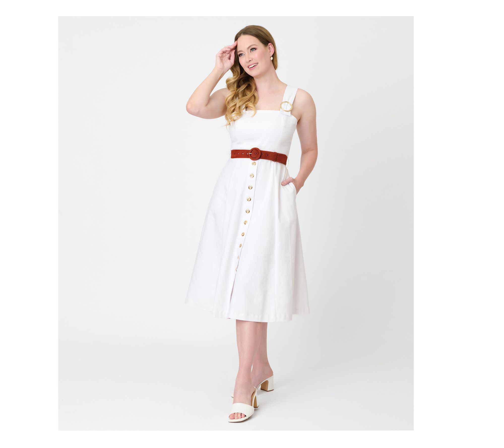 Preorder- Barbi e x Unique Vint age White Picni c Midi Dress