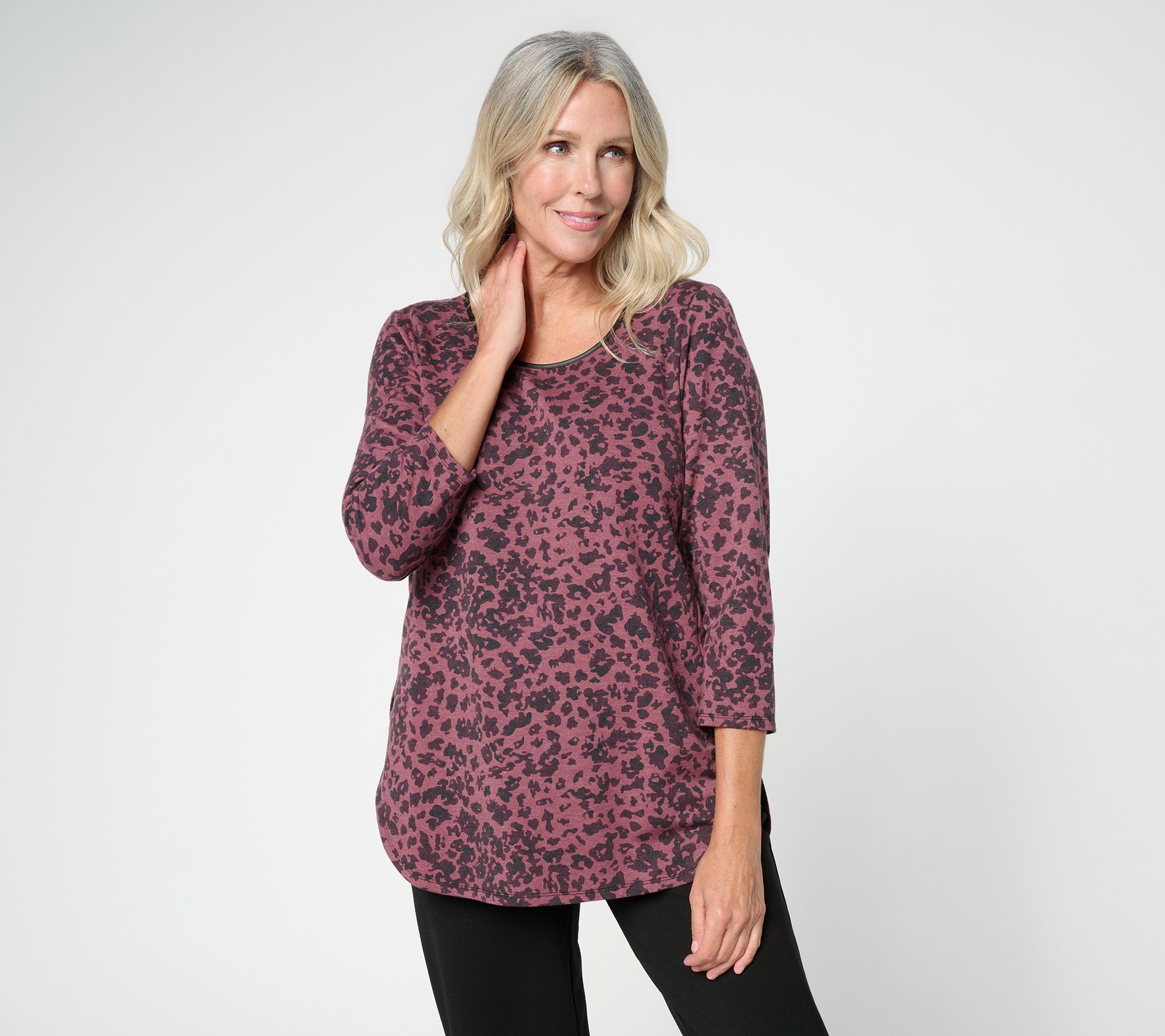Susan Graver Regular Printed Jersey Knit Tulip Hem Shirt