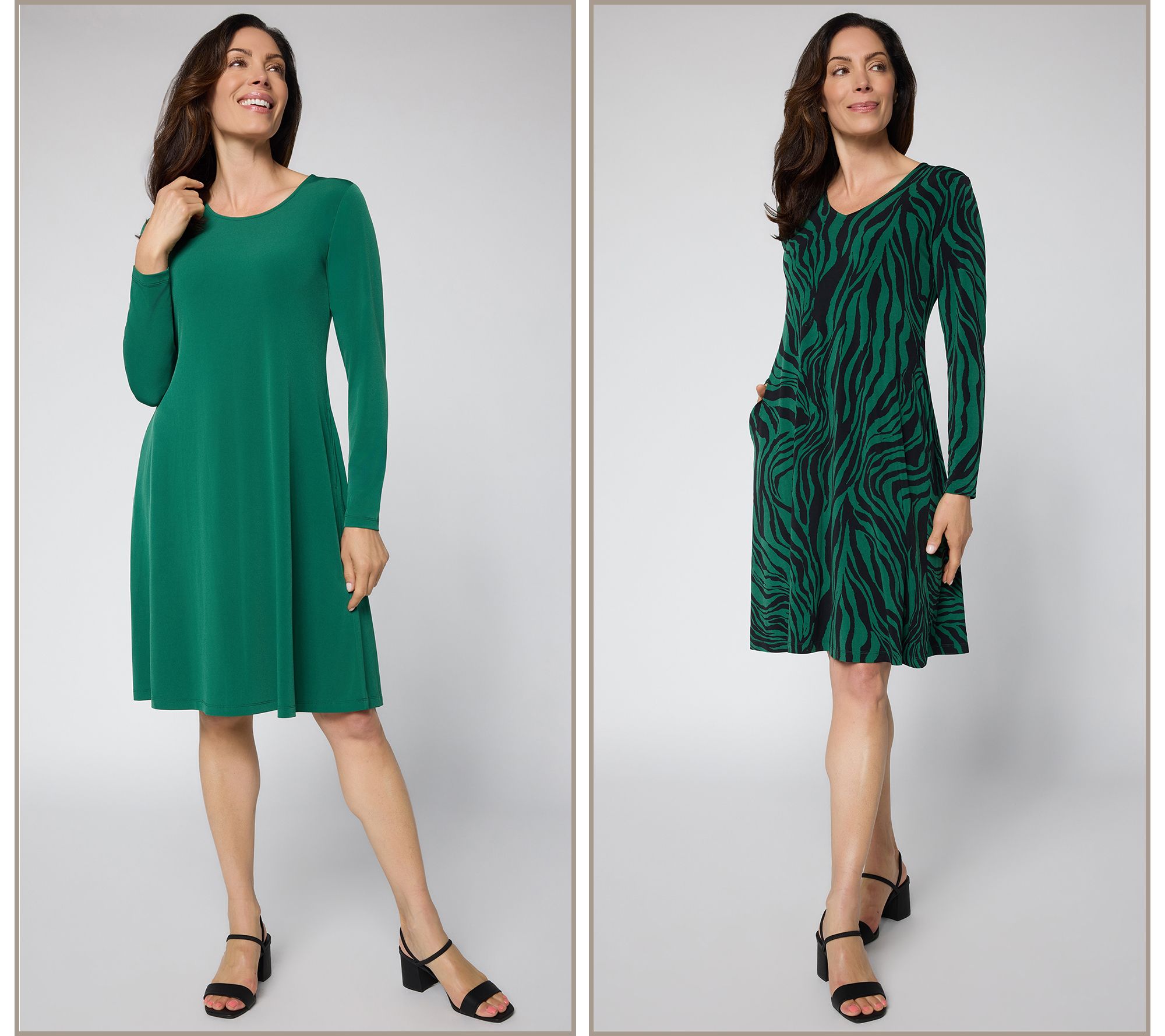 Susan Graver Petite Set of 2 Print&Solid Liquid Knit Dresses