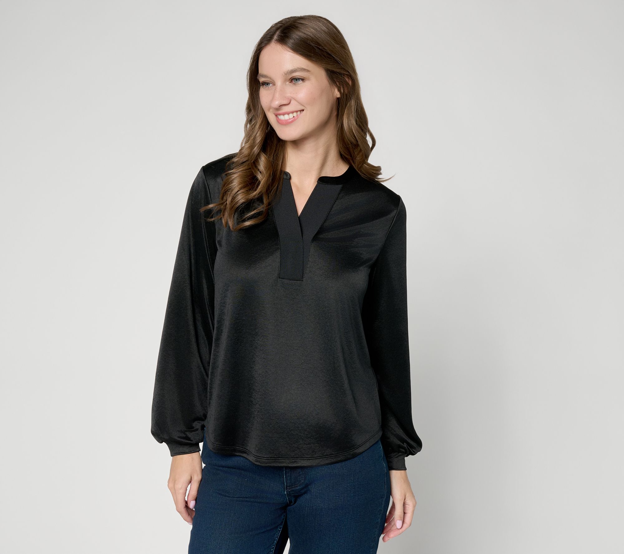 BEAUTIFUL by Lawrence Zarian Knit Satin Long Sleeve Blouse