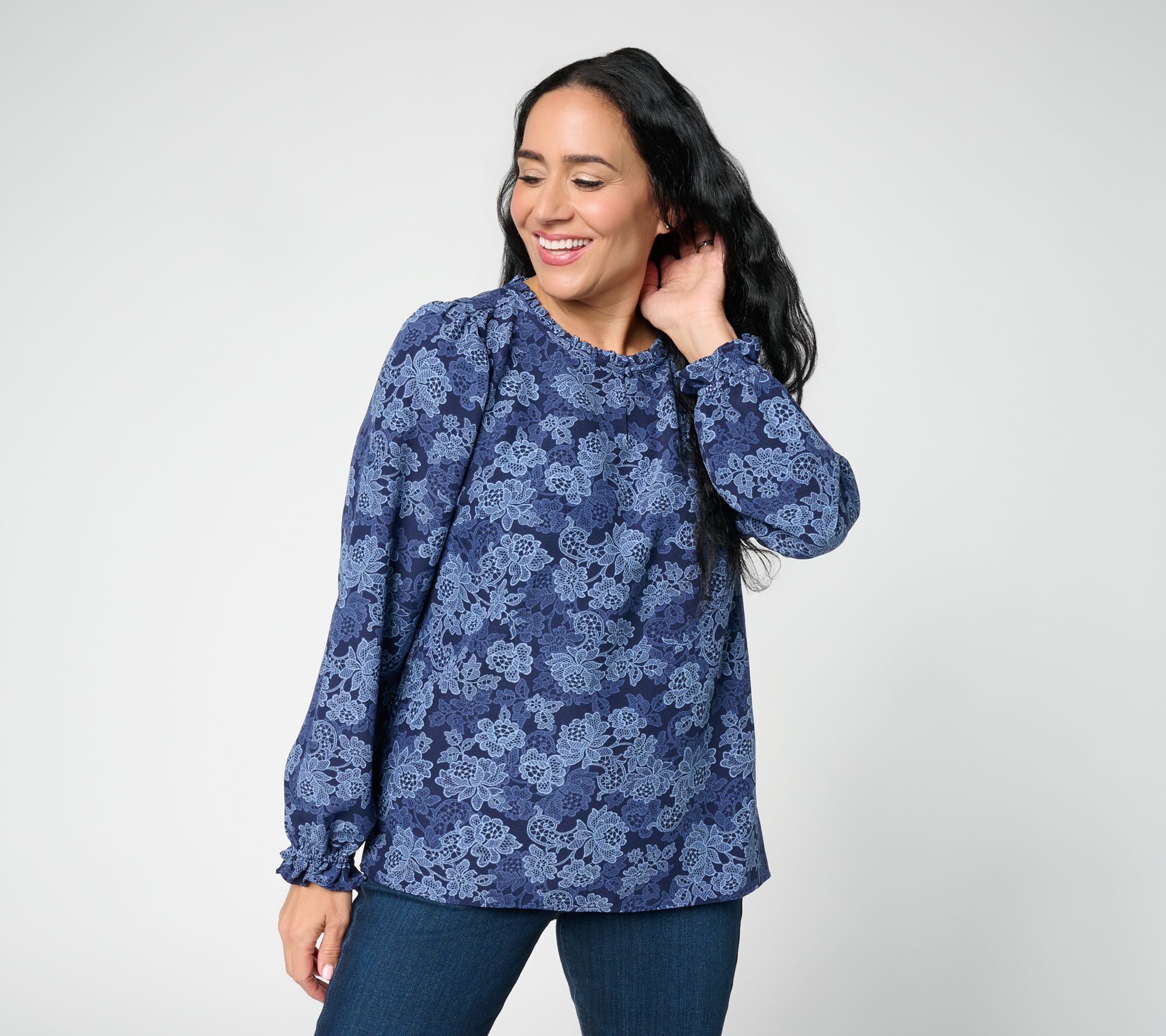 Denim & Co. Printed Woven Long Sleeve Blouse