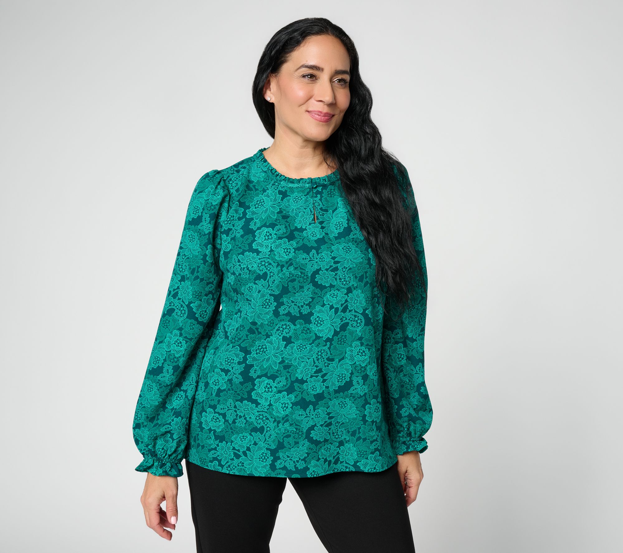 Denim & Co. Printed Woven Long Sleeve Blouse
