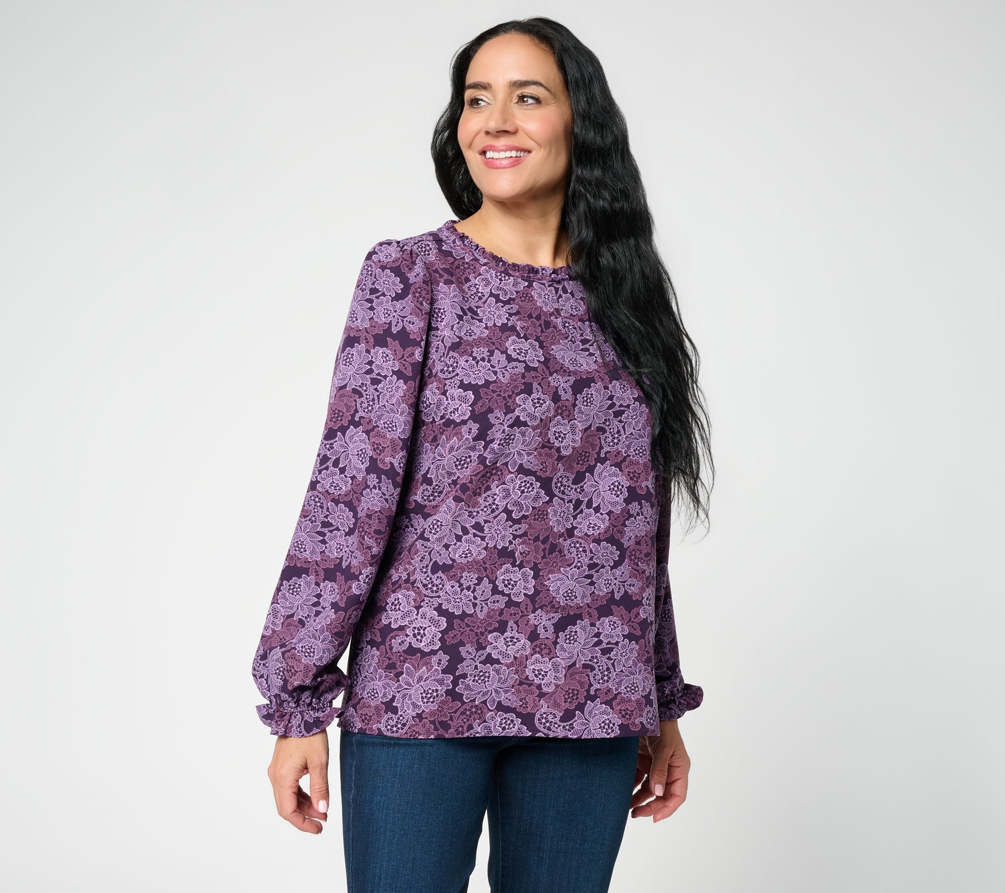 Denim & Co. Printed Woven Long Sleeve Blouse