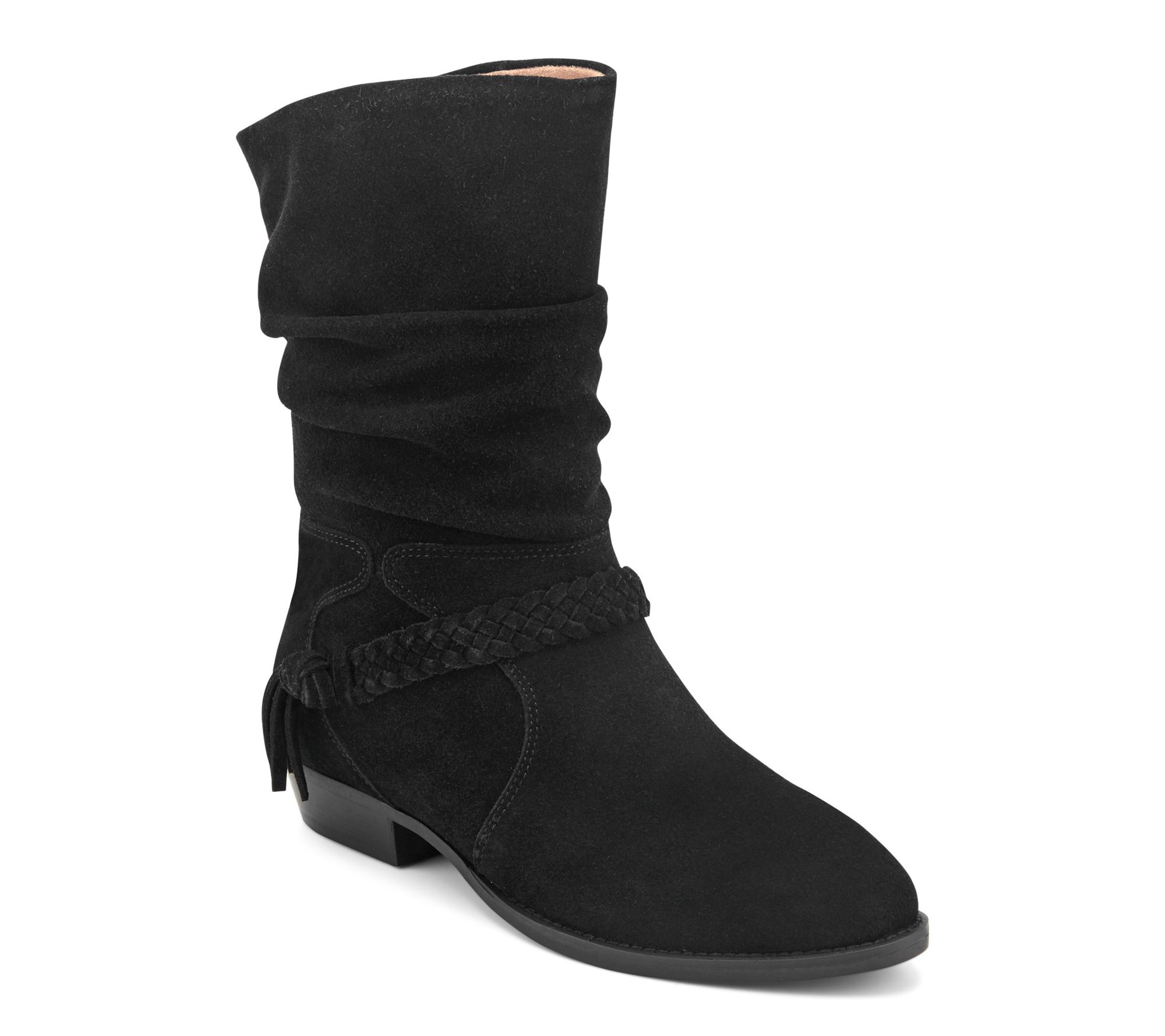  Earth Suede Ruched Mid-Shaft Boots -Printy