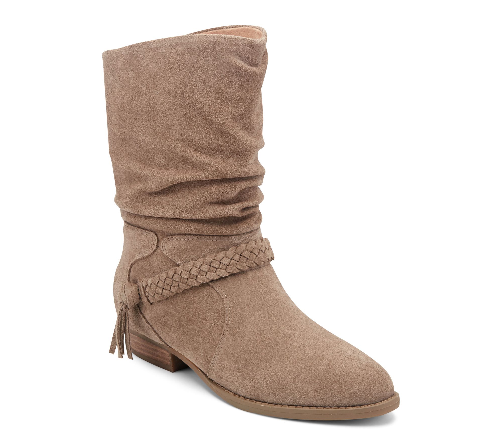 Earth Suede Ruched Mid-Shaft Boots -Printy