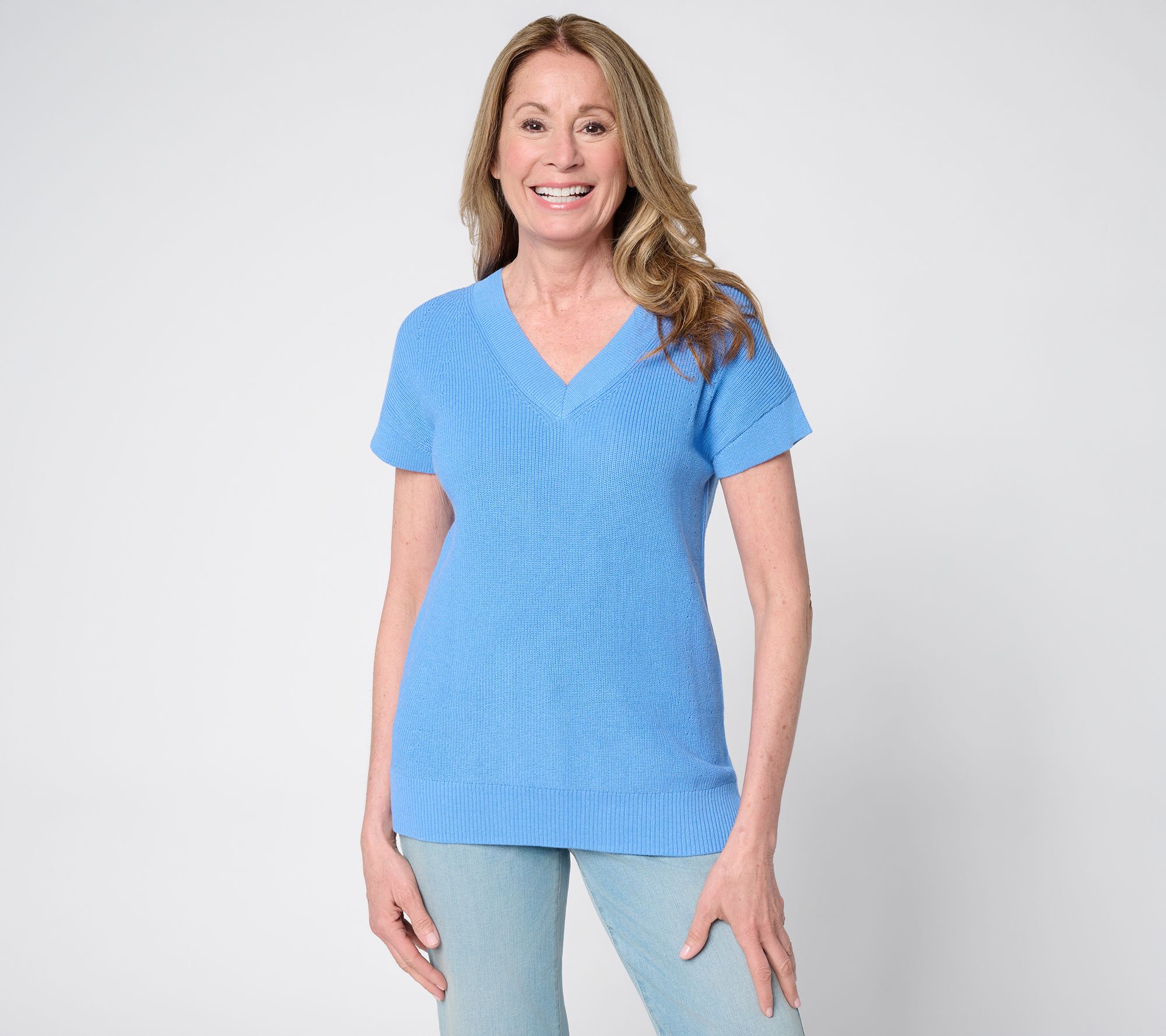 "As Is" Belle by Kim Gravel Skinny Shaker V-Neck Dolman Sleeve Sweater