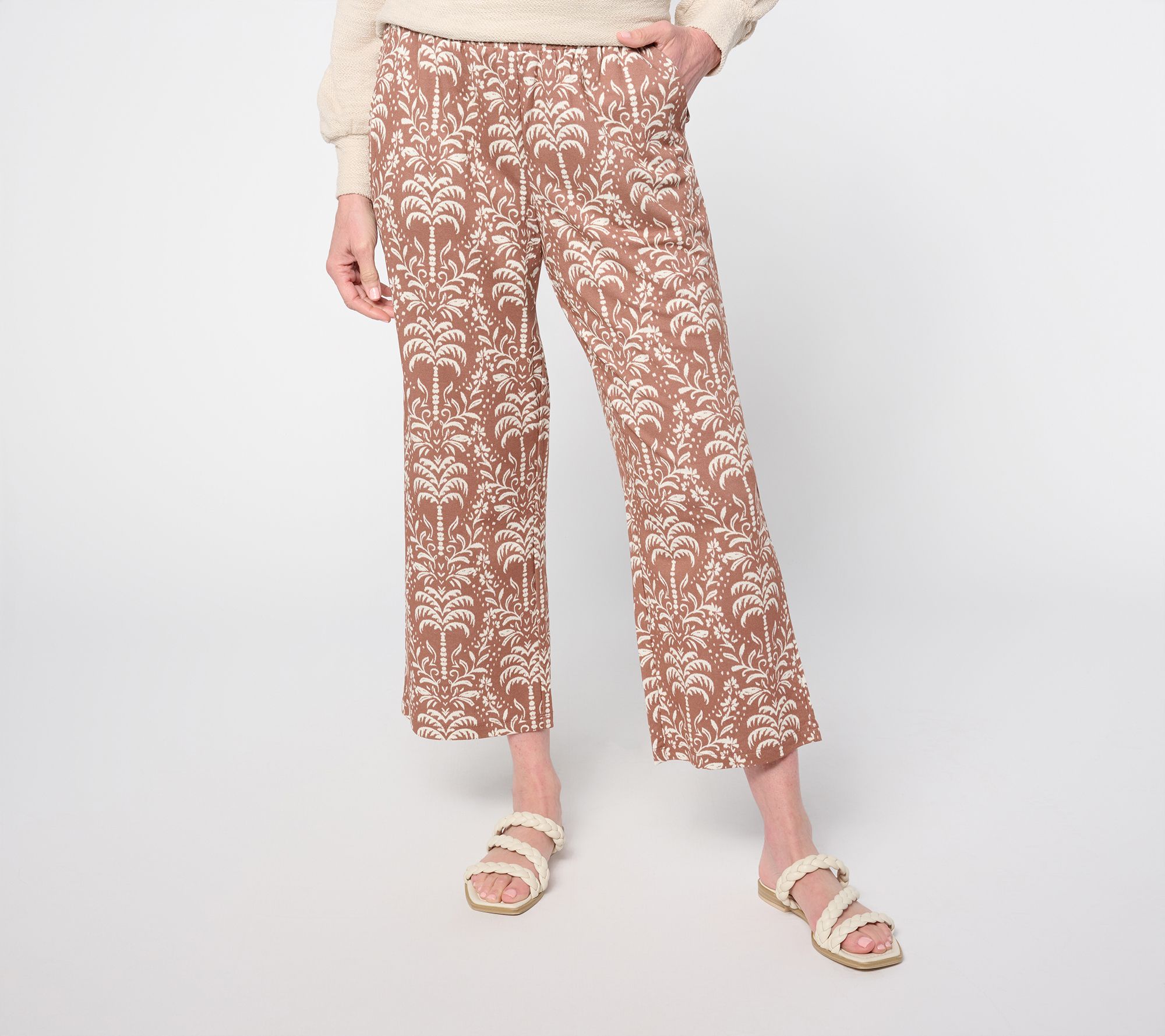 "As Is" Belle Beach by Kim Gravel Petite Cabana Knit Palm Pant