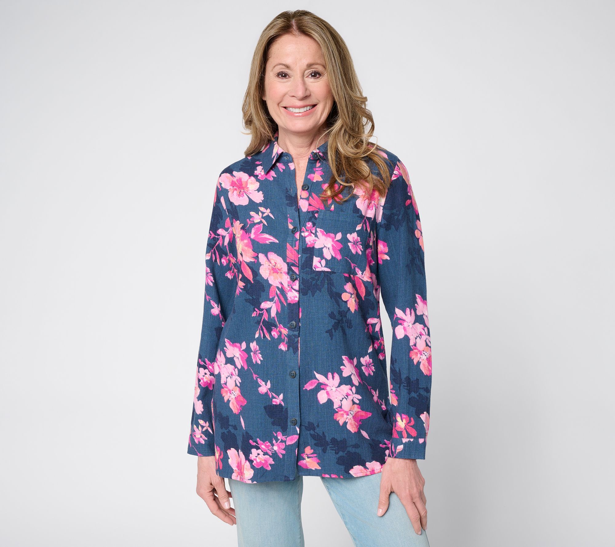 "As Is" Belle by Kim Gravel Reg Riviera Linen Garden Floral BigShirt