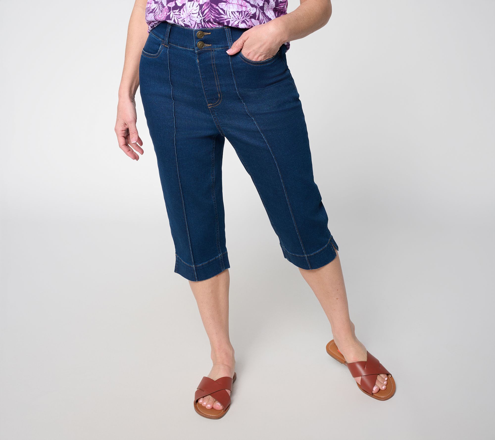 "As Is" Denim & Co. Pet Indigo So Soft Denim Button Front Skimmers