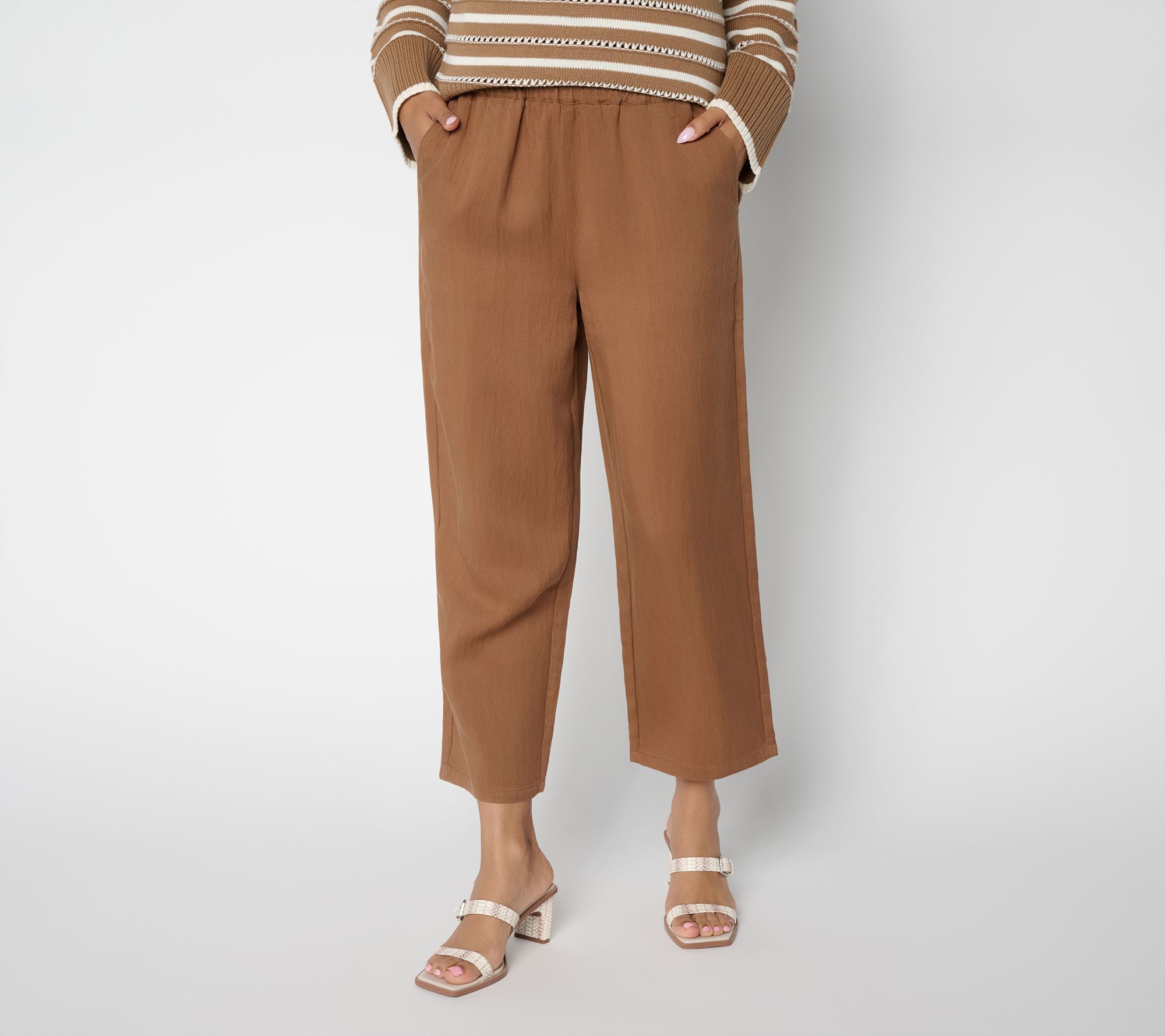 "As Is" Susan Graver Petite Stretch Lyocell Woven Straight Leg Crop Pants
