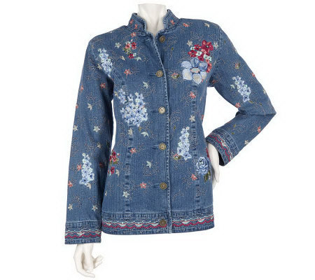 Denim & Co. Stretch Denim Jacket with Allover Embroidery - Page 1 — QVC.com