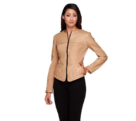 G.I.L.I. Faux Leather Zip Front Jacket with Ponte Sides - Page 1 — QVC.com