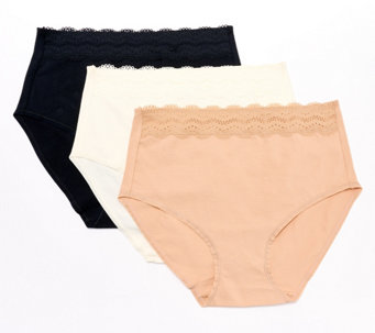 Cuddl Duds Intimates Set of 3 Cotton Classic w/ Lace Brief