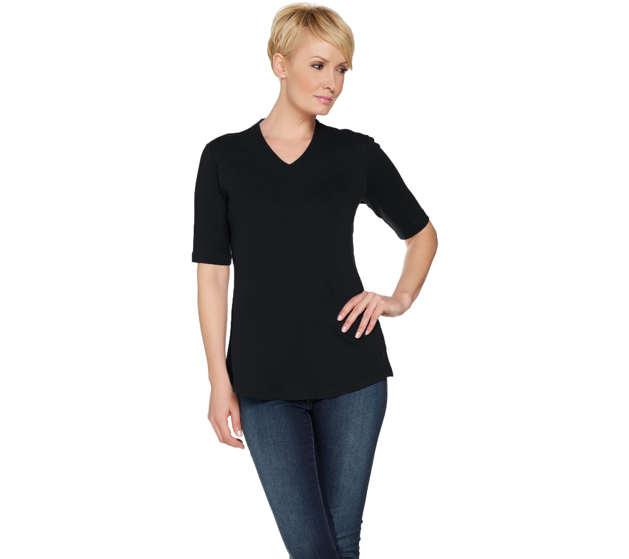 Isaac Mizrahi Live! Essentials V-Neck  Elbow Sleeve Tunic