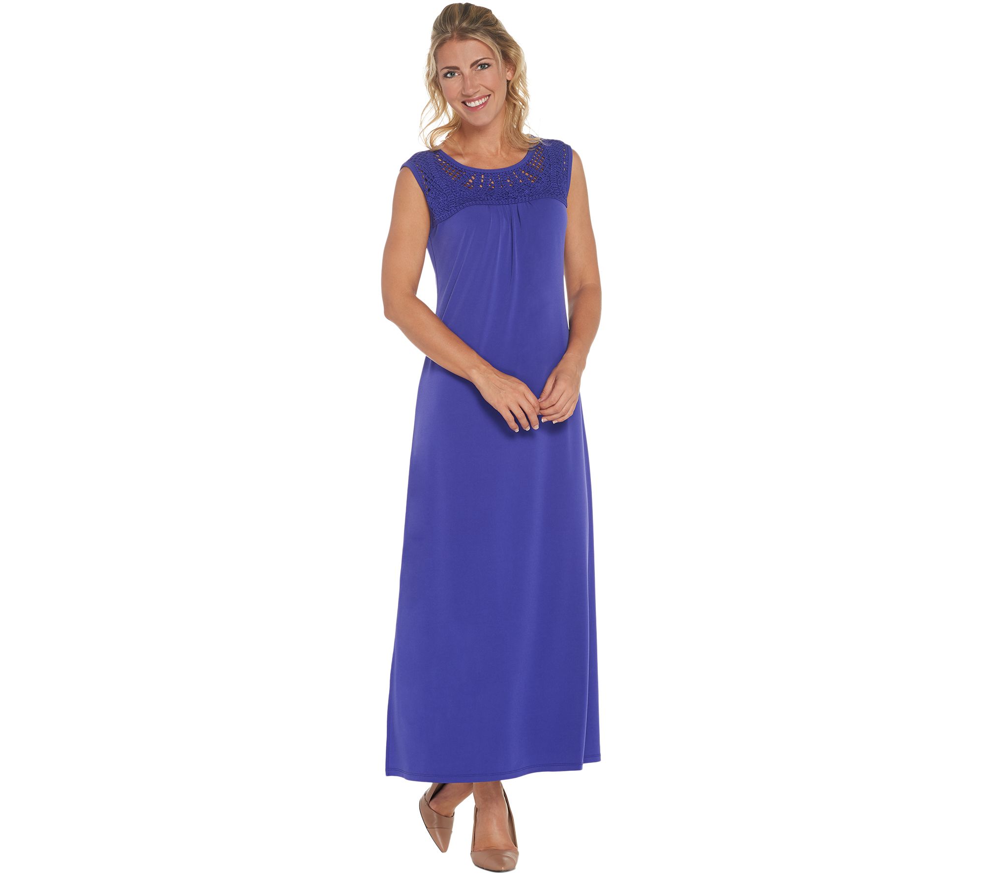 Susan Graver Petite Liquid Knit Maxi Dress w/ Macrame ...