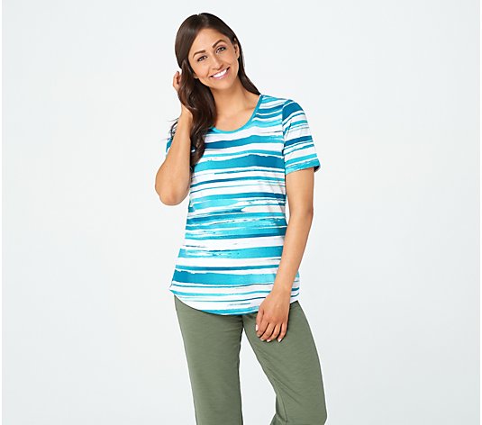 Denim & Co. Active Printed Perfect Jersey Curved Hem Top