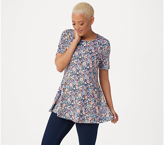 "As Is" Denim & Co. Regular Printed Jersey Fit & Flare Top