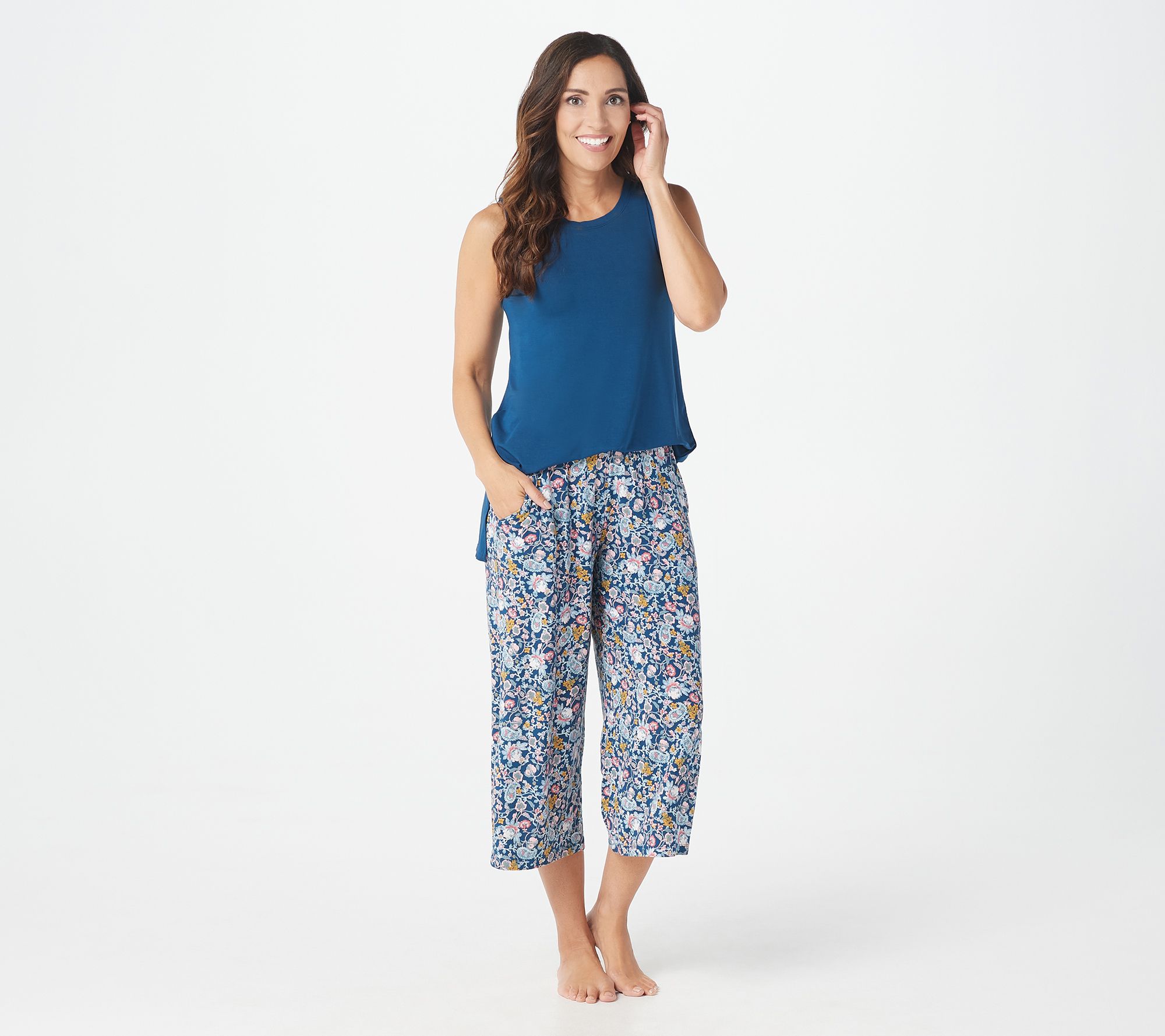 As Is Cuddl Duds Softwear Stretch Cropped Wide Leg Pants 