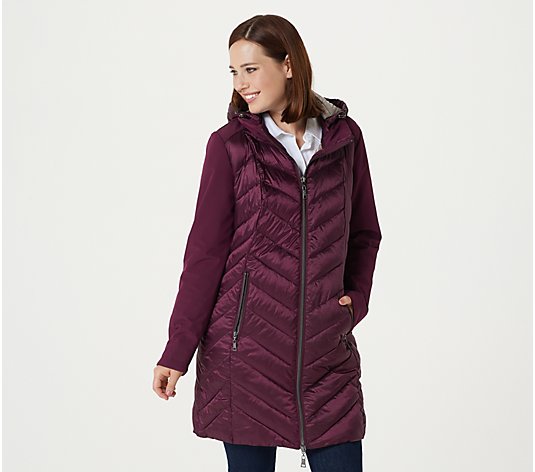 Nuage Chevron Quilted Puffer Coat with Removable Hood