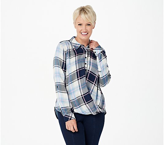 Tolani Collection Pullover Plaid Top with Printed Back