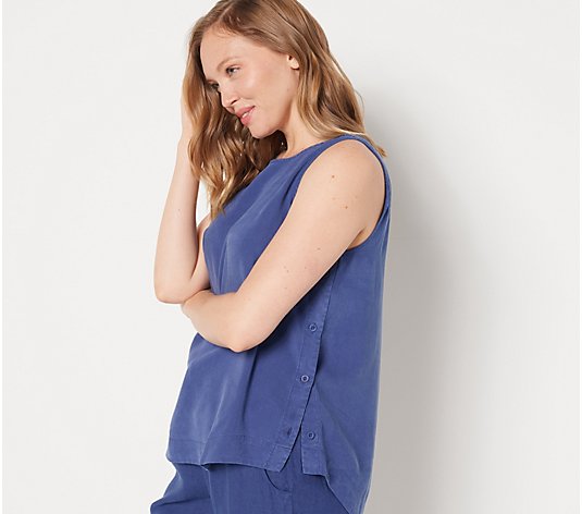 Side Stitch Soft Tencera Tank Top with Side Button Detail