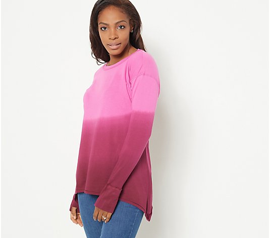 Seed to Style Organic Cotton Printed Long- Sleeve Top with Sharkbite Hem