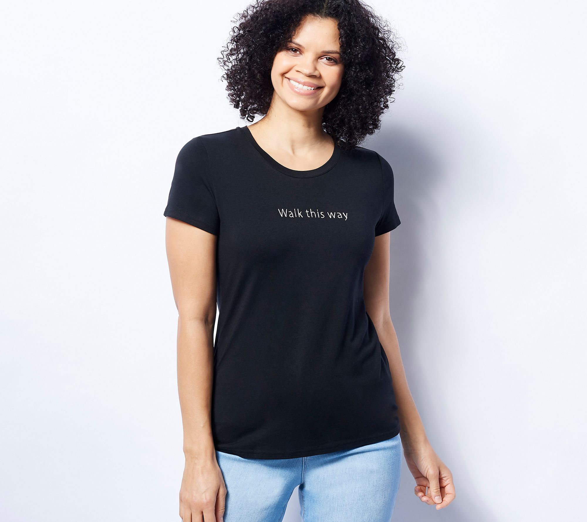 Laurie Felt Scoop-Neck Quote Tee with Short-Sleeves - QVC.com