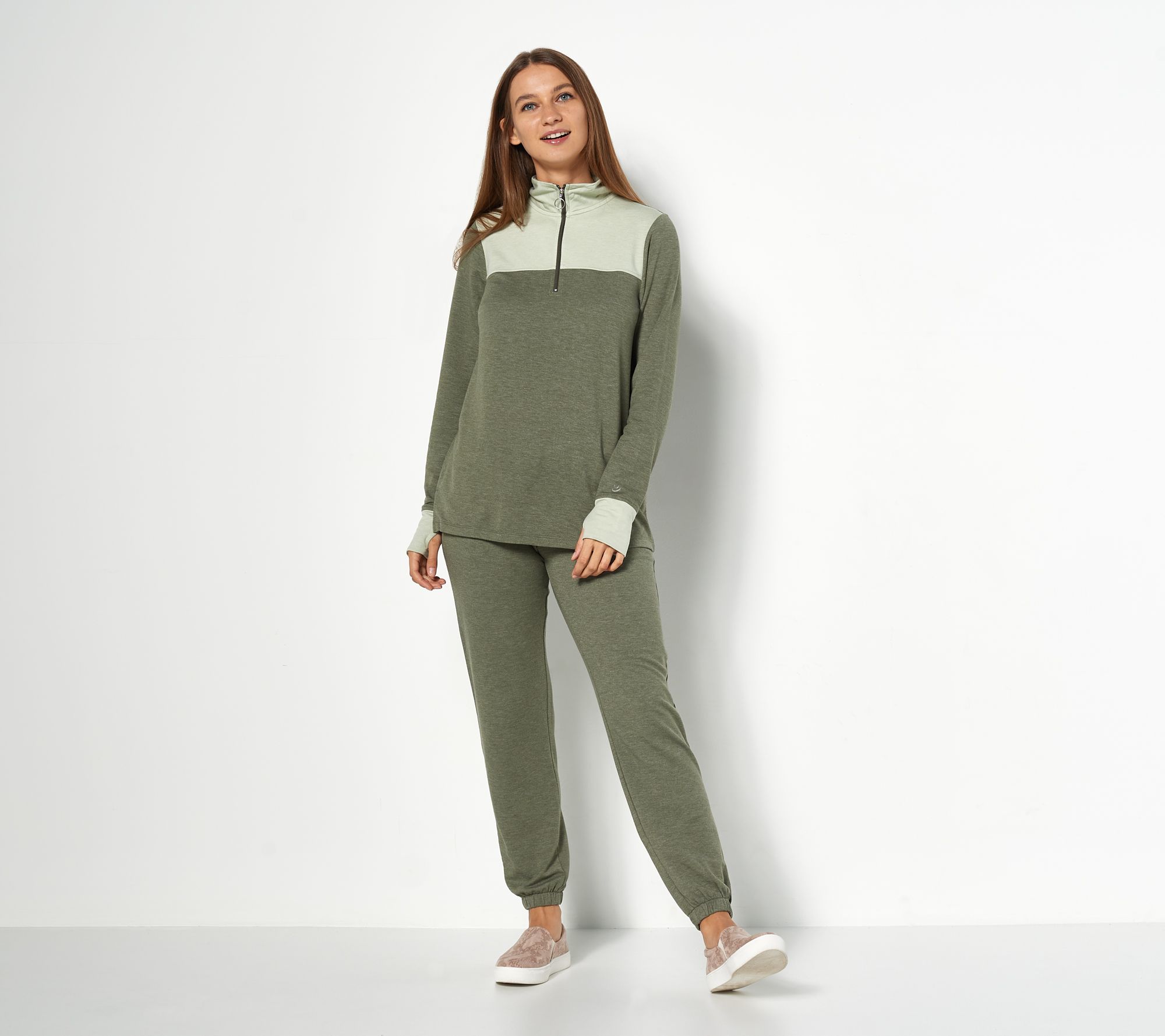  As Is Cuddl Duds Comfortwear Half Zip Pullover Set QVC