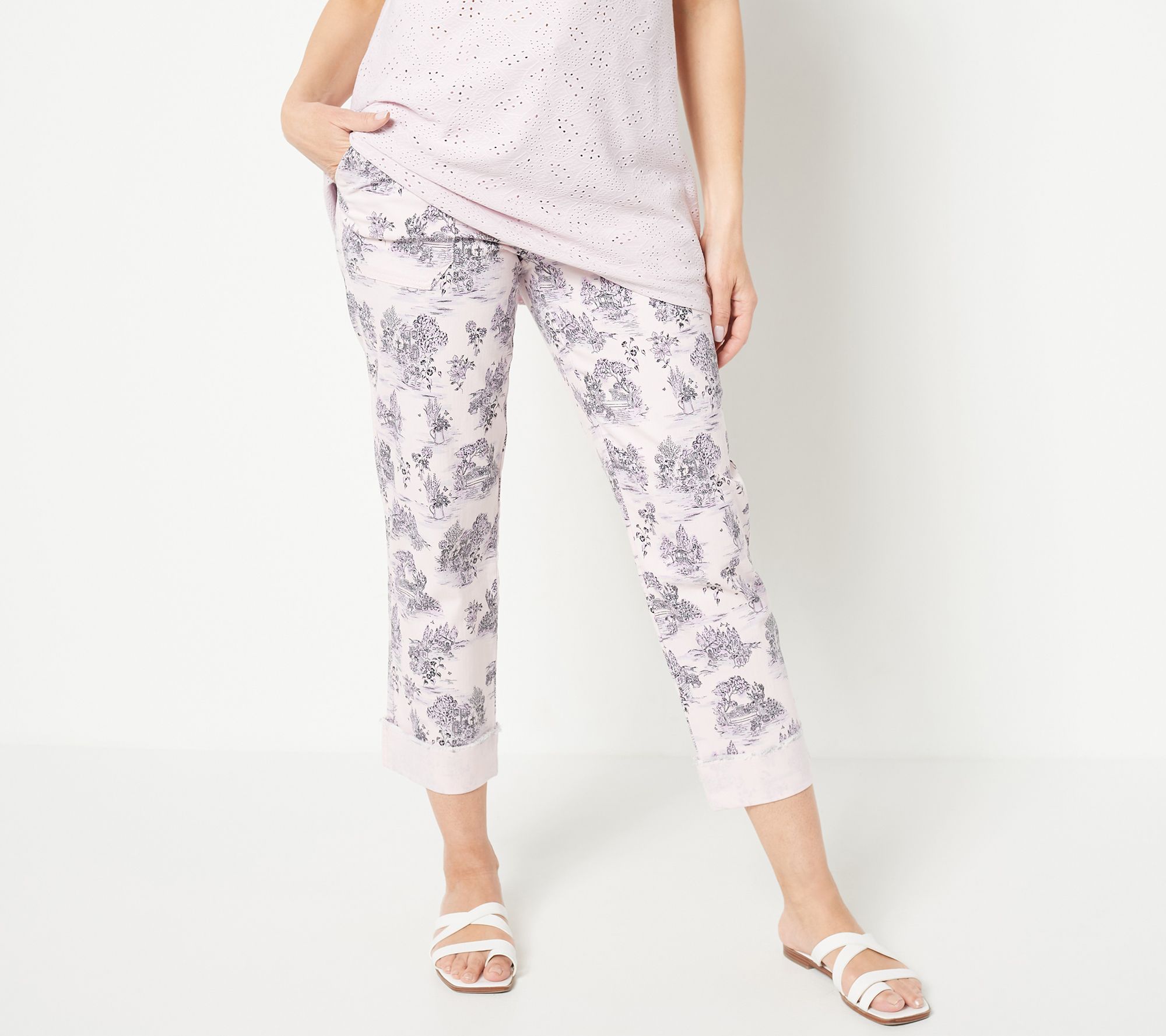 LOGO by Lori Goldstein Petite Toile Print Utility Pants